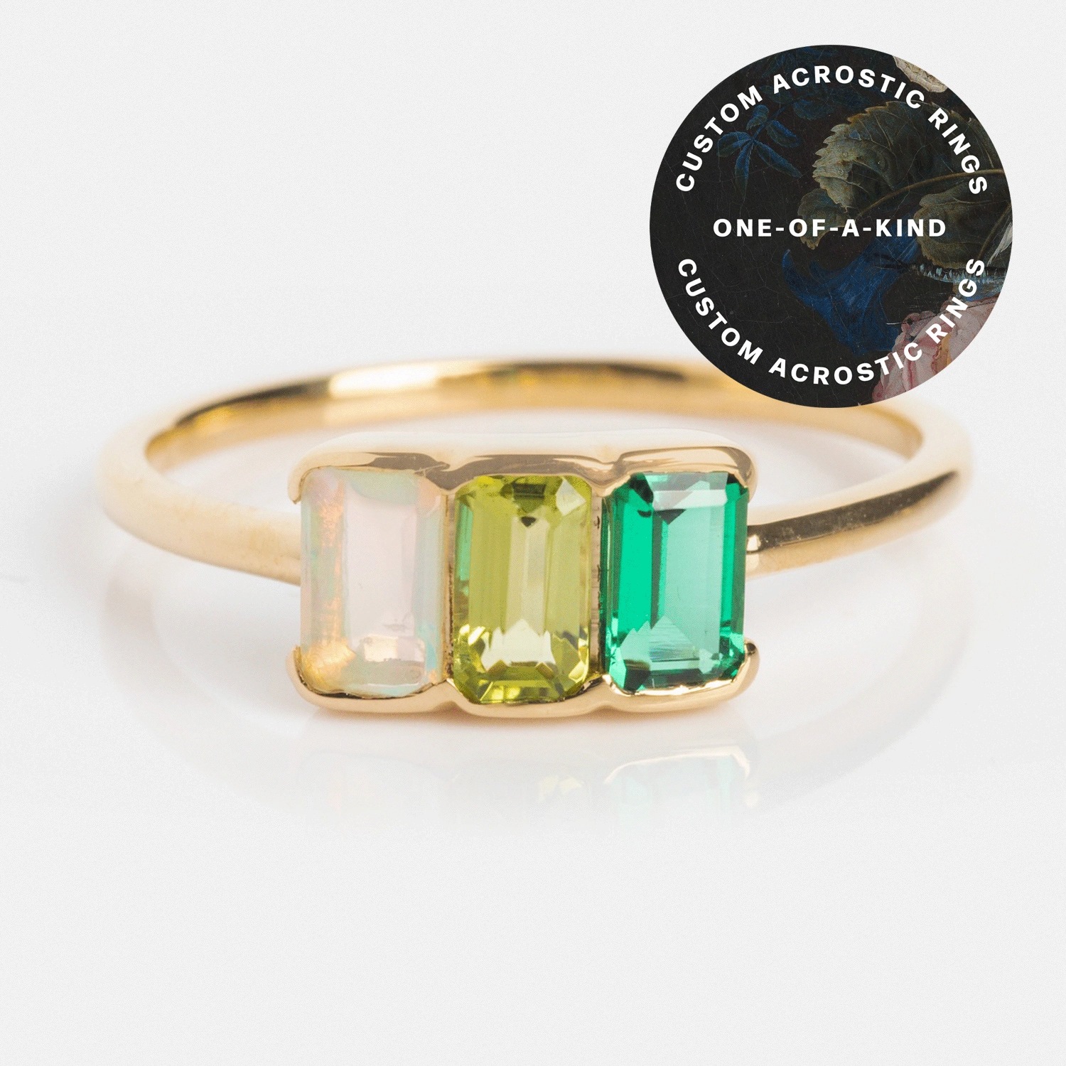Customizable Acrostic Baguette Gemstone Ring