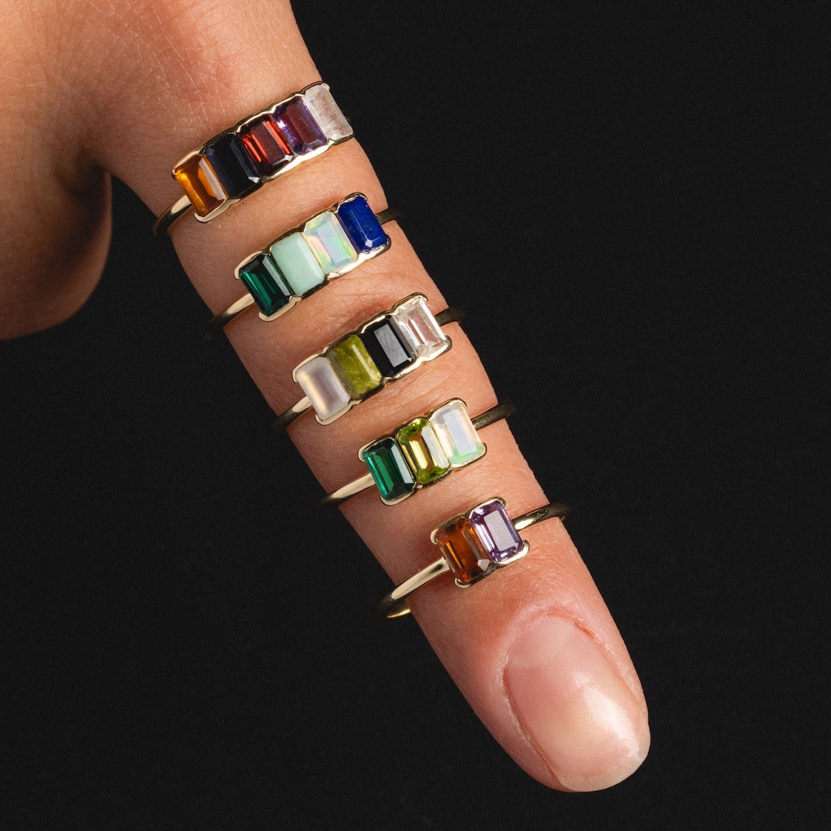 Customizable Acrostic Baguette Gemstone Ring