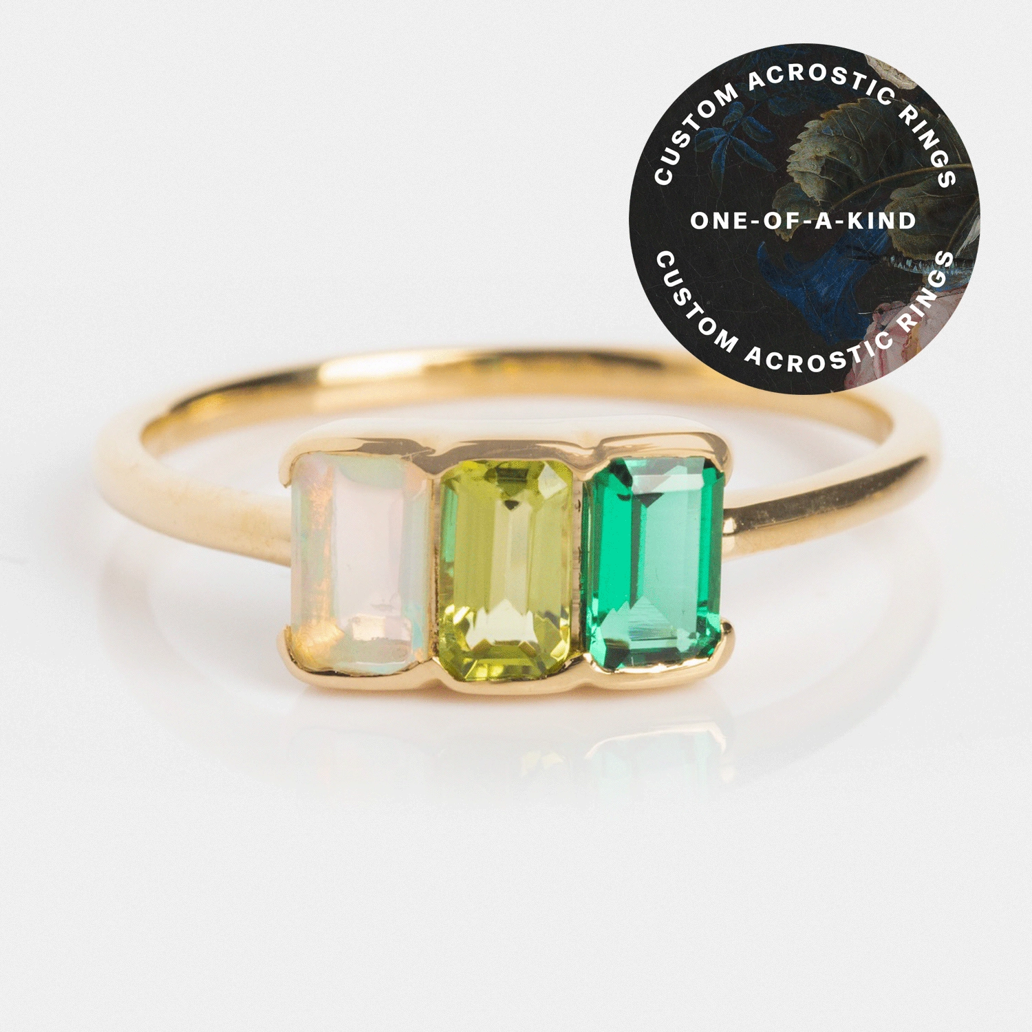 Customizable Acrostic Baguette Gemstone Ring