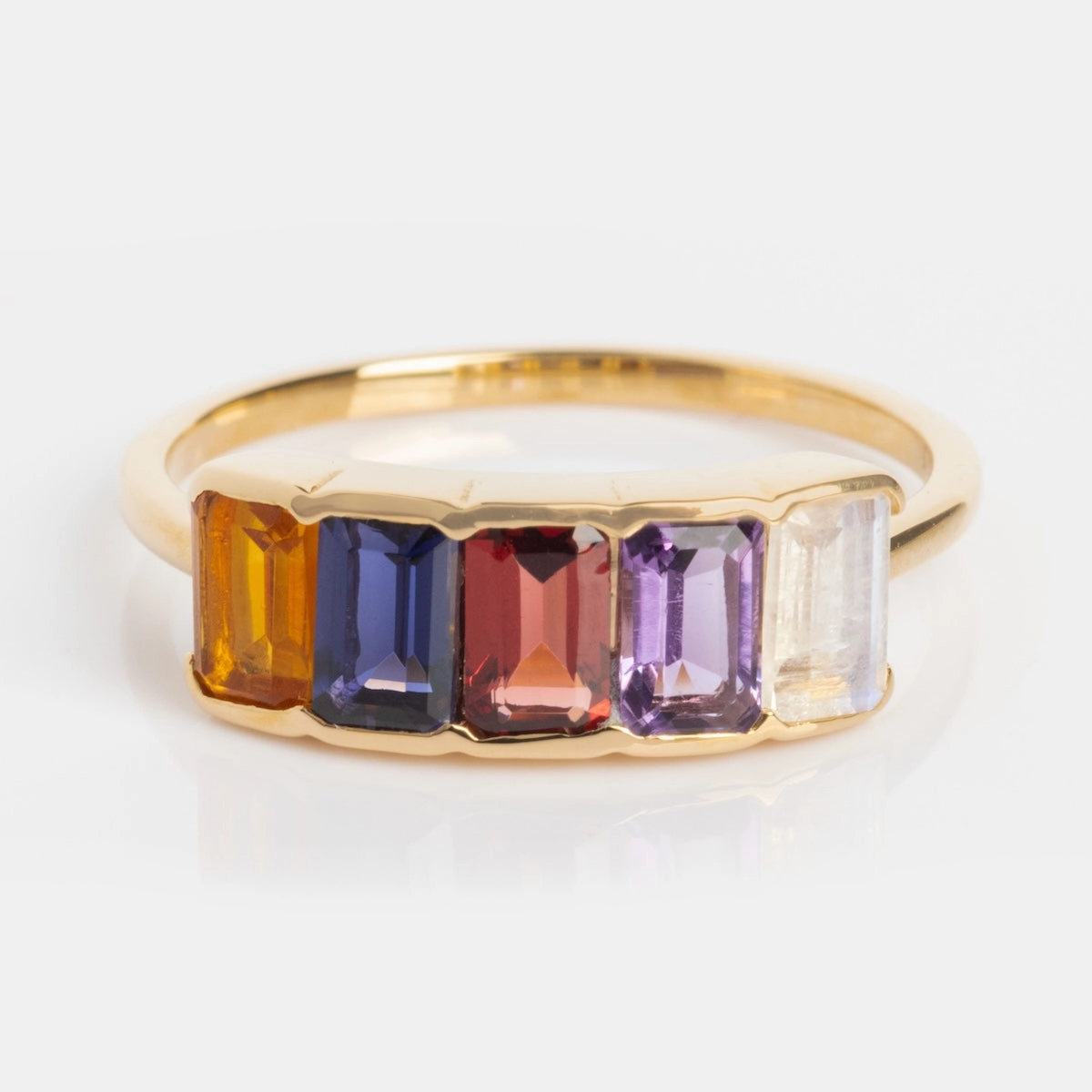 Customizable Acrostic Baguette Gemstone Ring