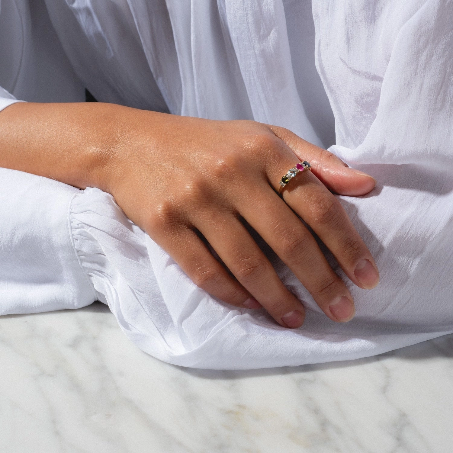 Customizable Acrostic Oval Gemstone Ring
