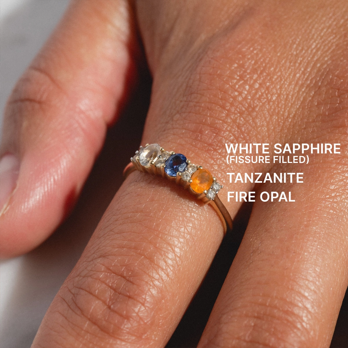 Customizable Acrostic Oval Gemstone Ring