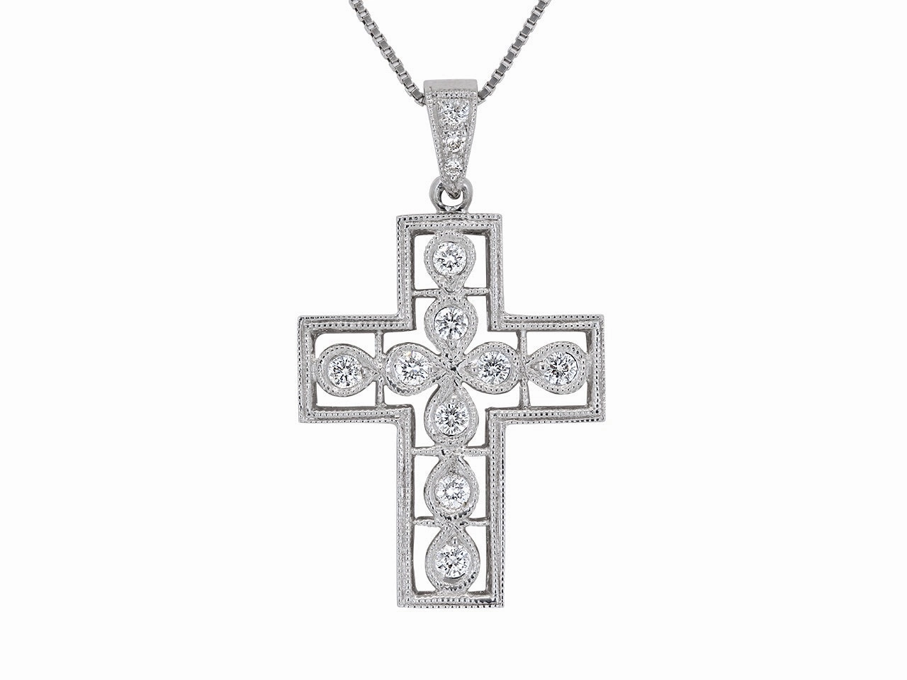 Diamond Cross Pendant in 18K White Gold
