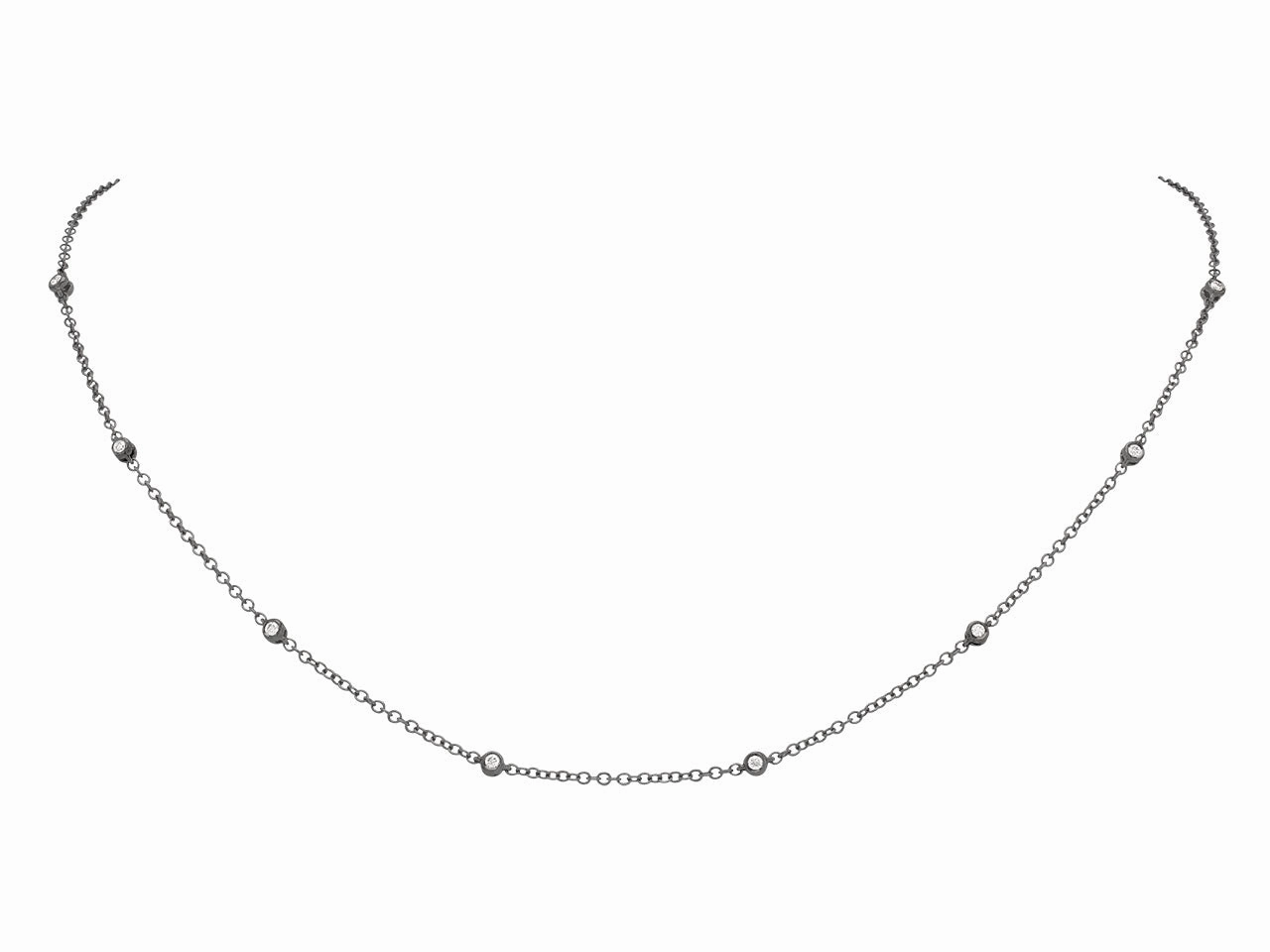 Diamond Station Necklace in 18K Blackened Gold