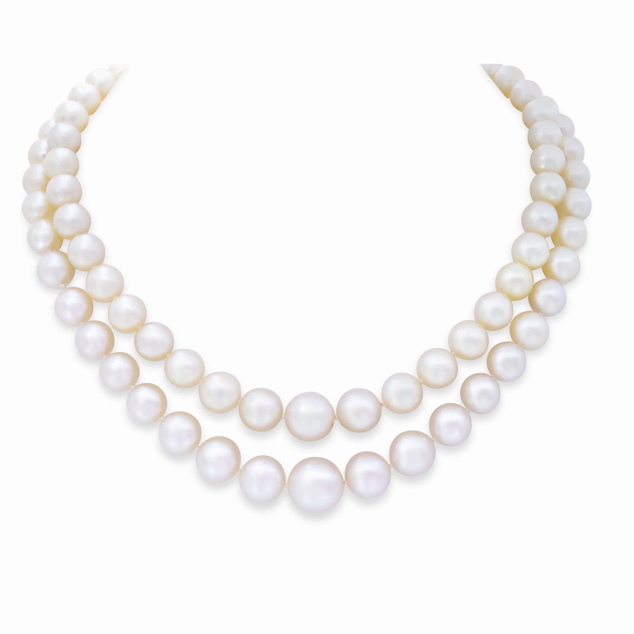 Double Strand South Sea Pearl Necklace with Diamond Platinum Clasp