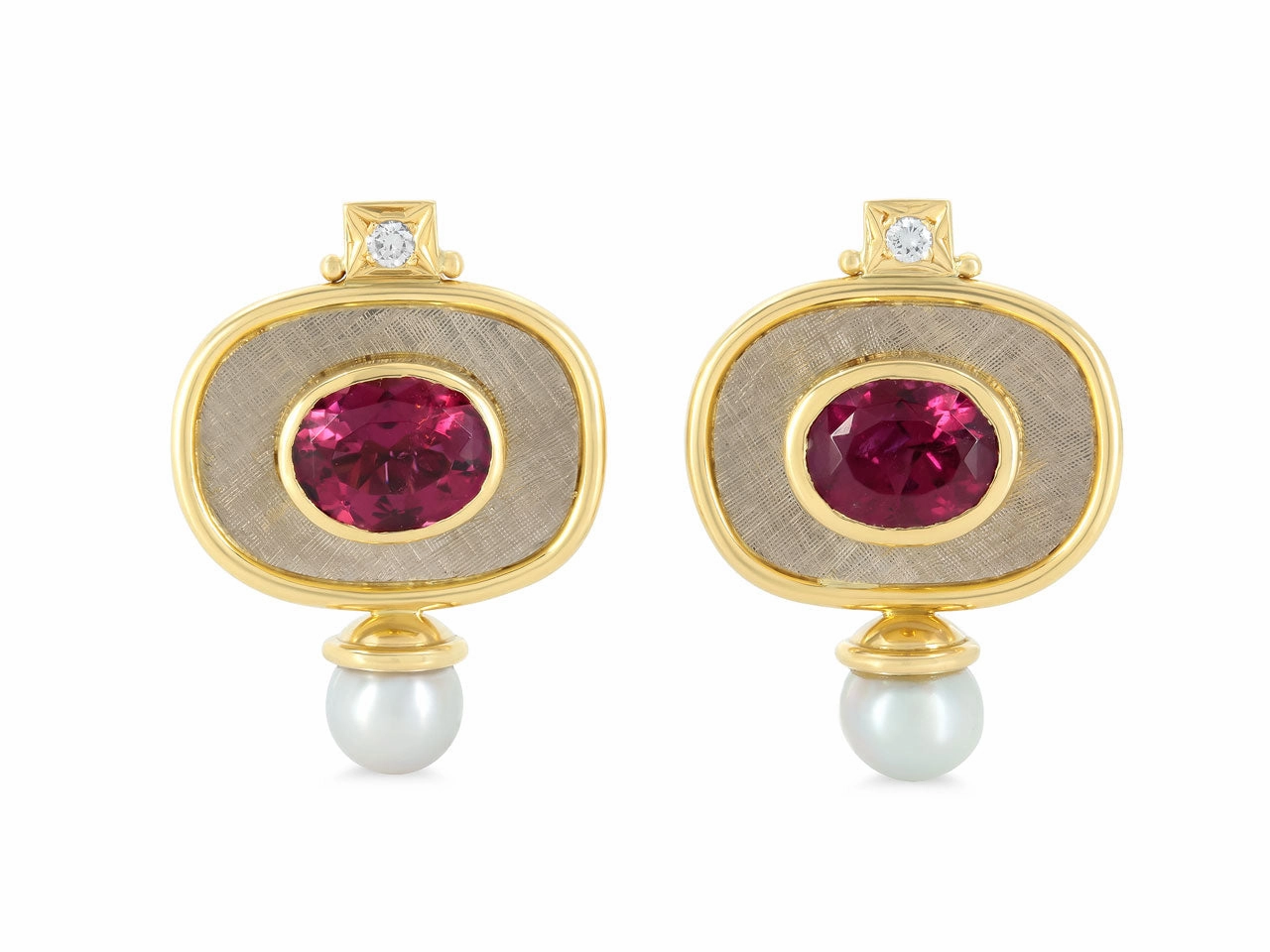 Elizabeth Gage Rubellite Tourmaline Earrings in 18K Gold