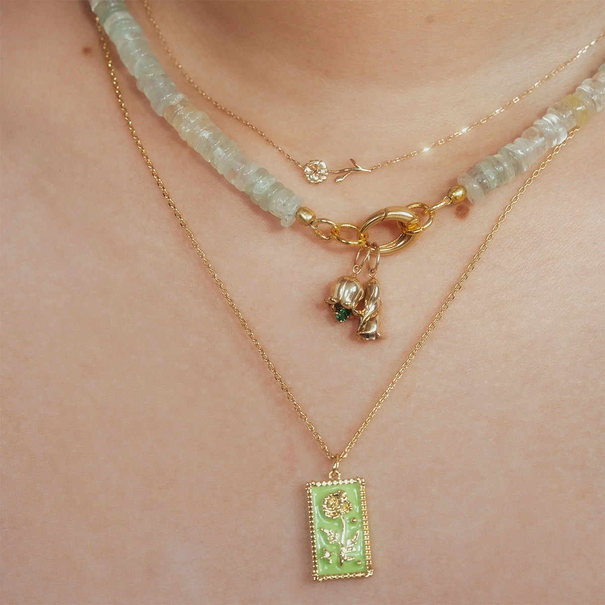 Enamel Birth Flower Pendant Necklace