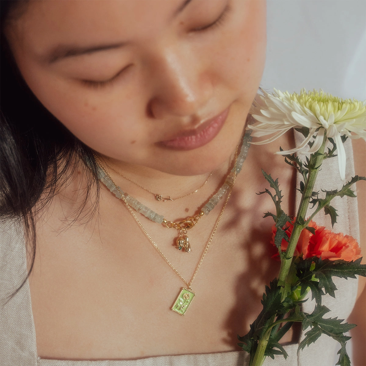 Enamel Birth Flower Pendant Necklace