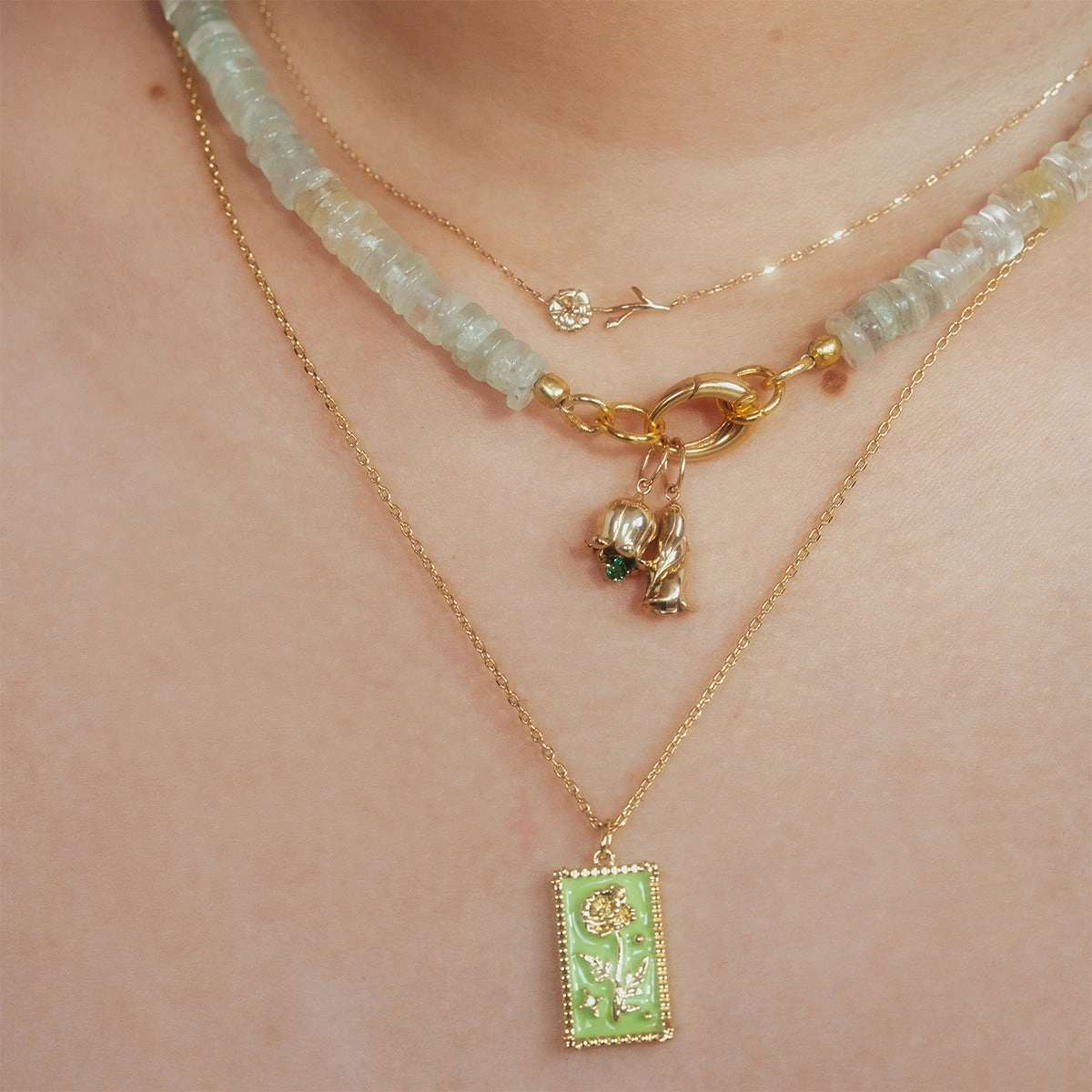 Enamel Birth Flower Pendant Necklace