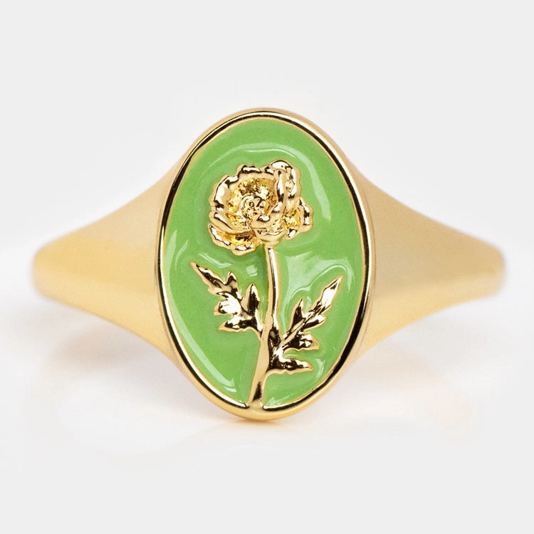Enamel Birth Flower Signet Ring