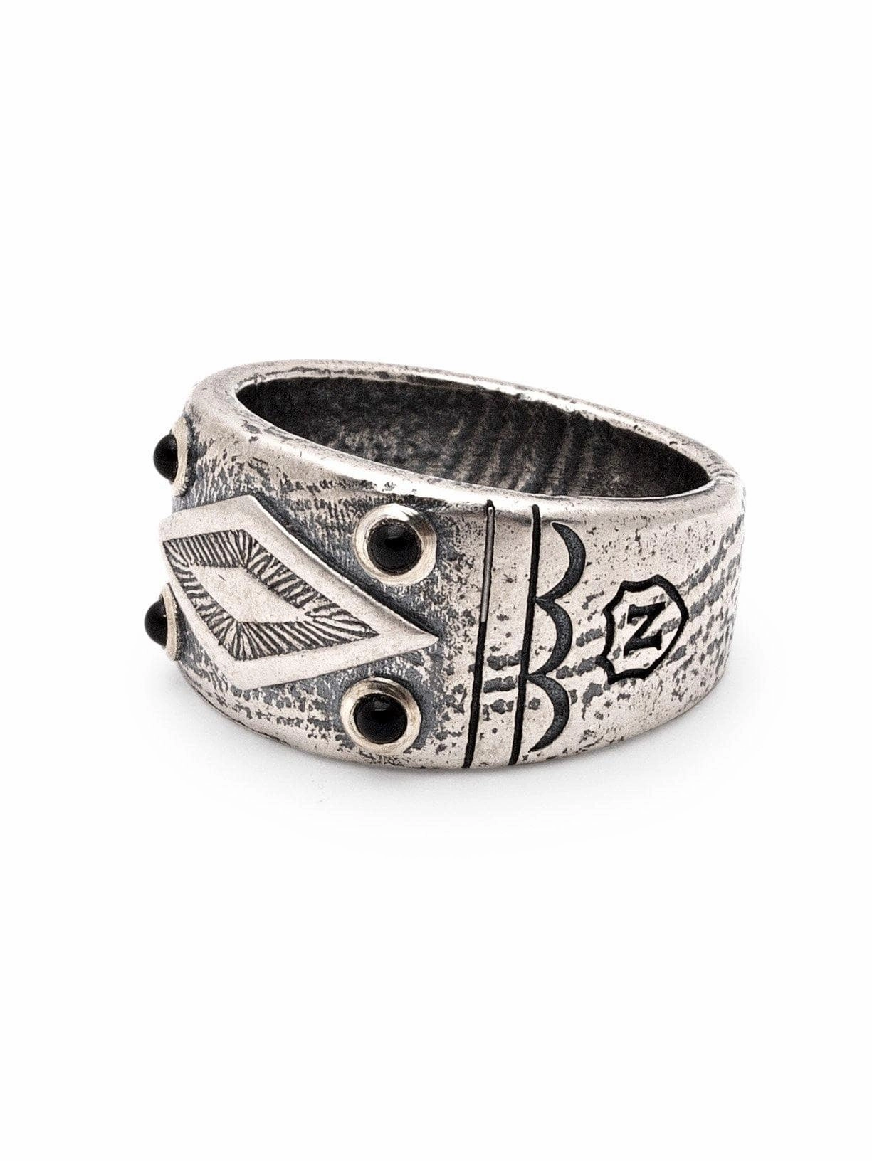 Engraved Vintage Silver Ring with Matte Onyx