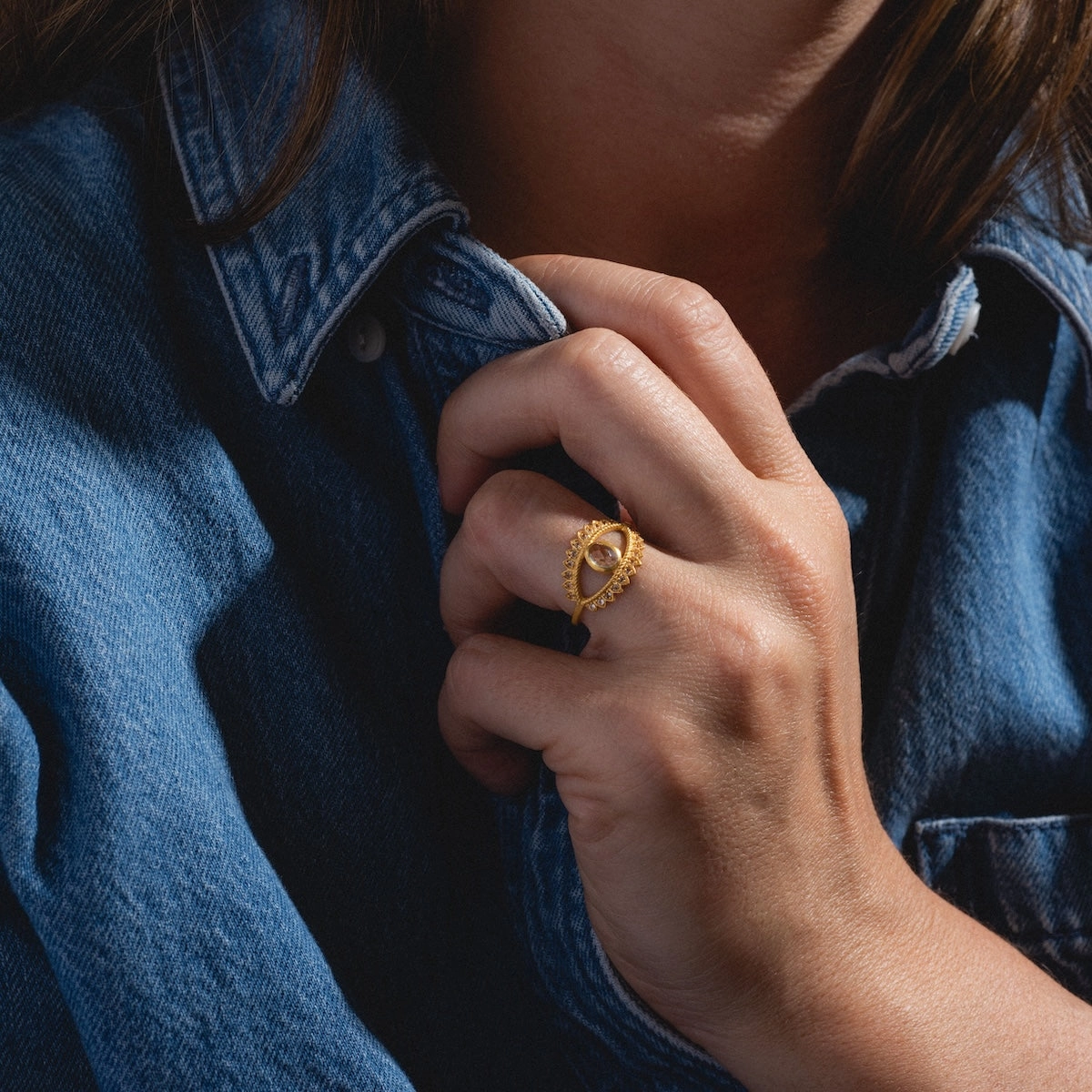 Fancy Blue Topaz Eye Ring