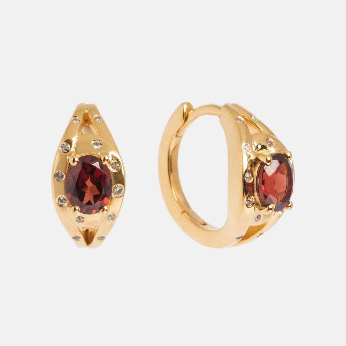 Gilded Garnet Huggie Hoops