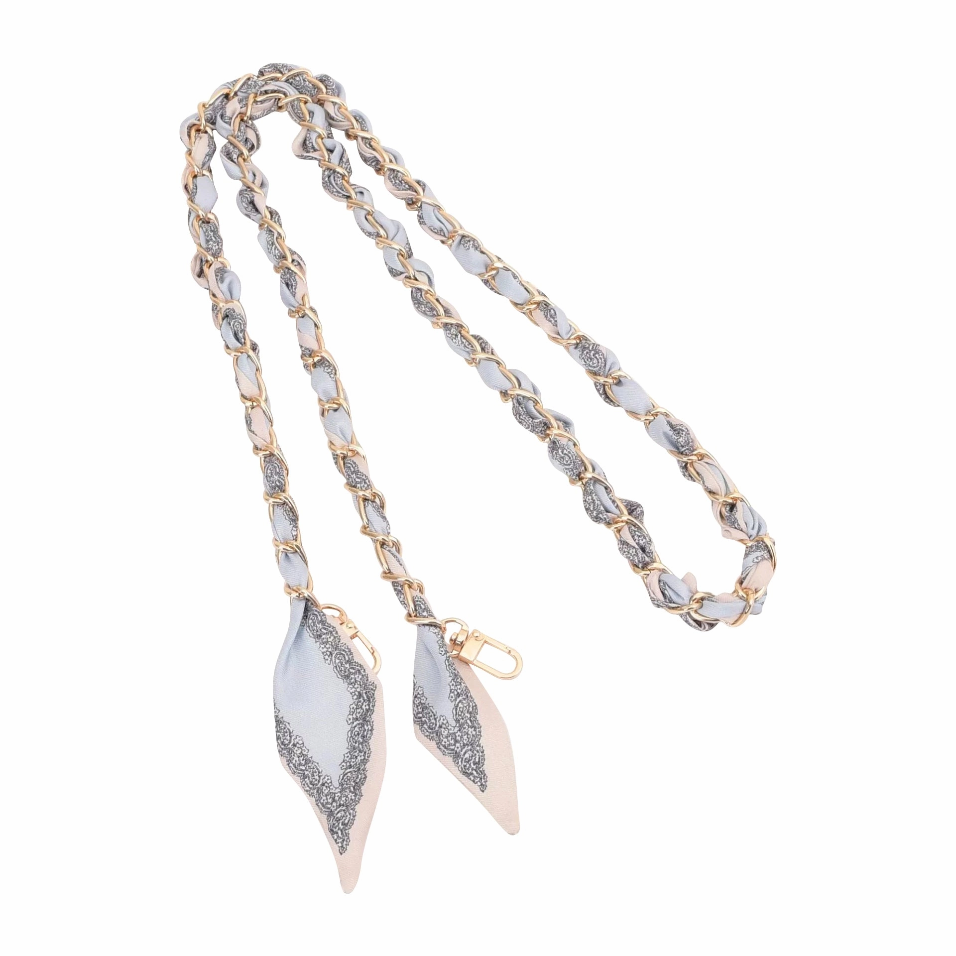 Gold Phone Chain with Scarf Blue Cream - Long C