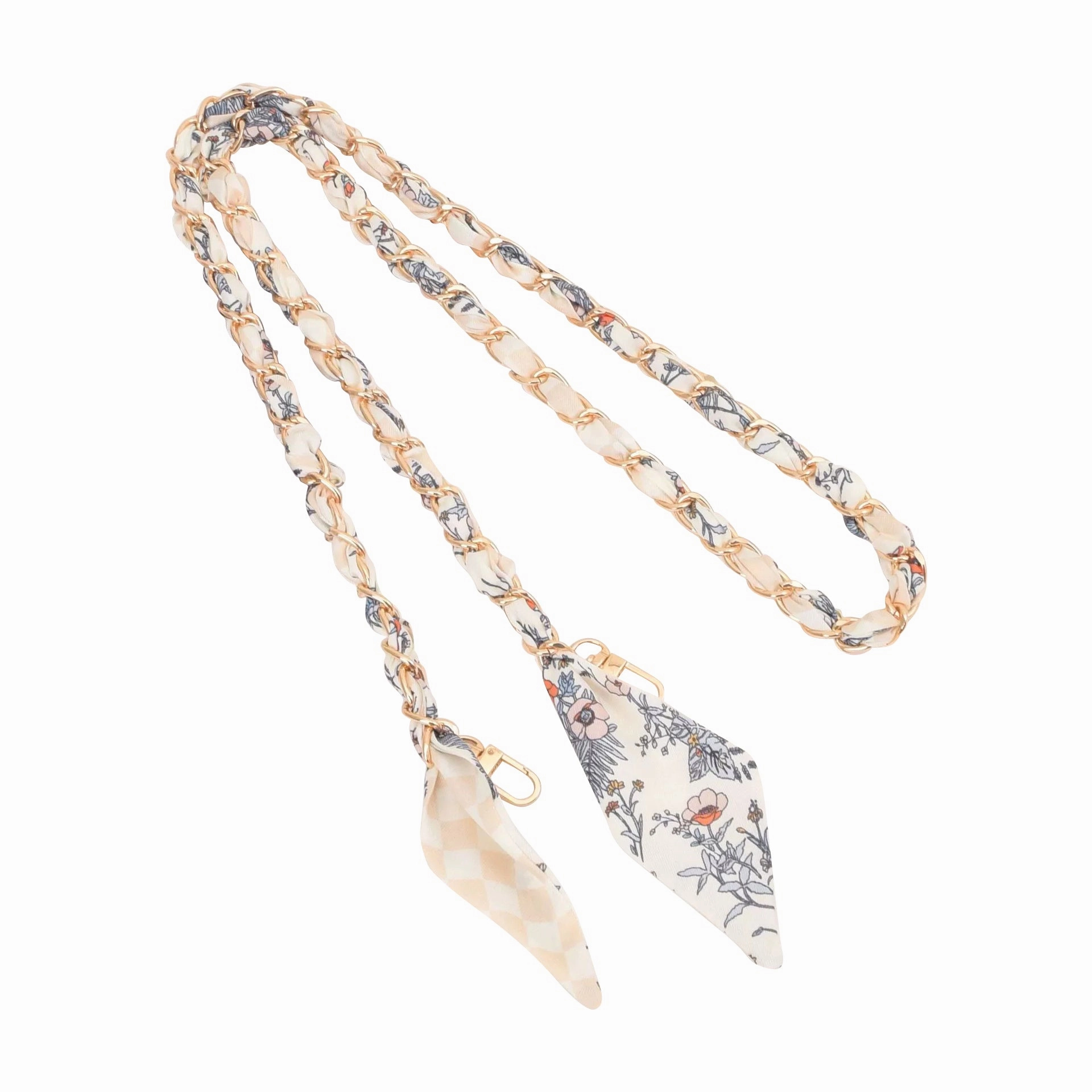 Gold Phone Chain with Scarf Cream Flower - Long B