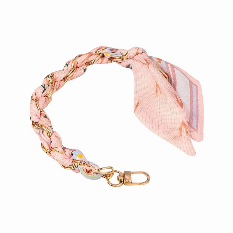 Gold Phone Chain with Scarf Light Pink- Short P