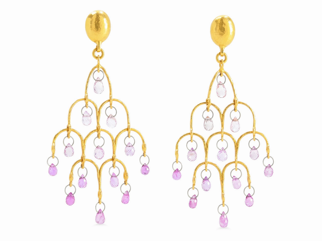 Gurhan 'Delicate Dew' Pink Sapphire Briolette Chandelier Earrings in 22K Gold