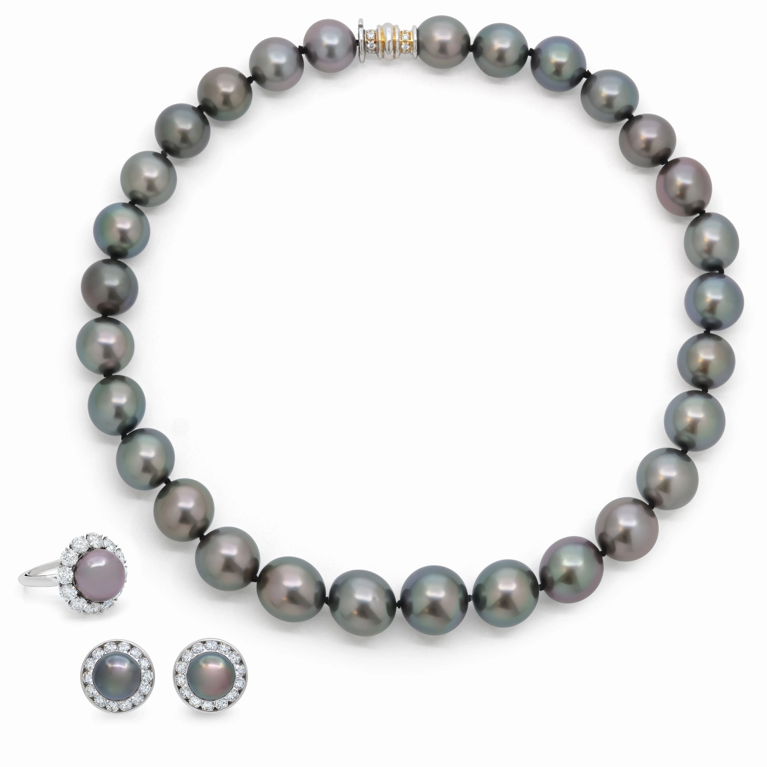 Harry Winston Tahitian Pearl and Diamond Set in Platinum and 18K