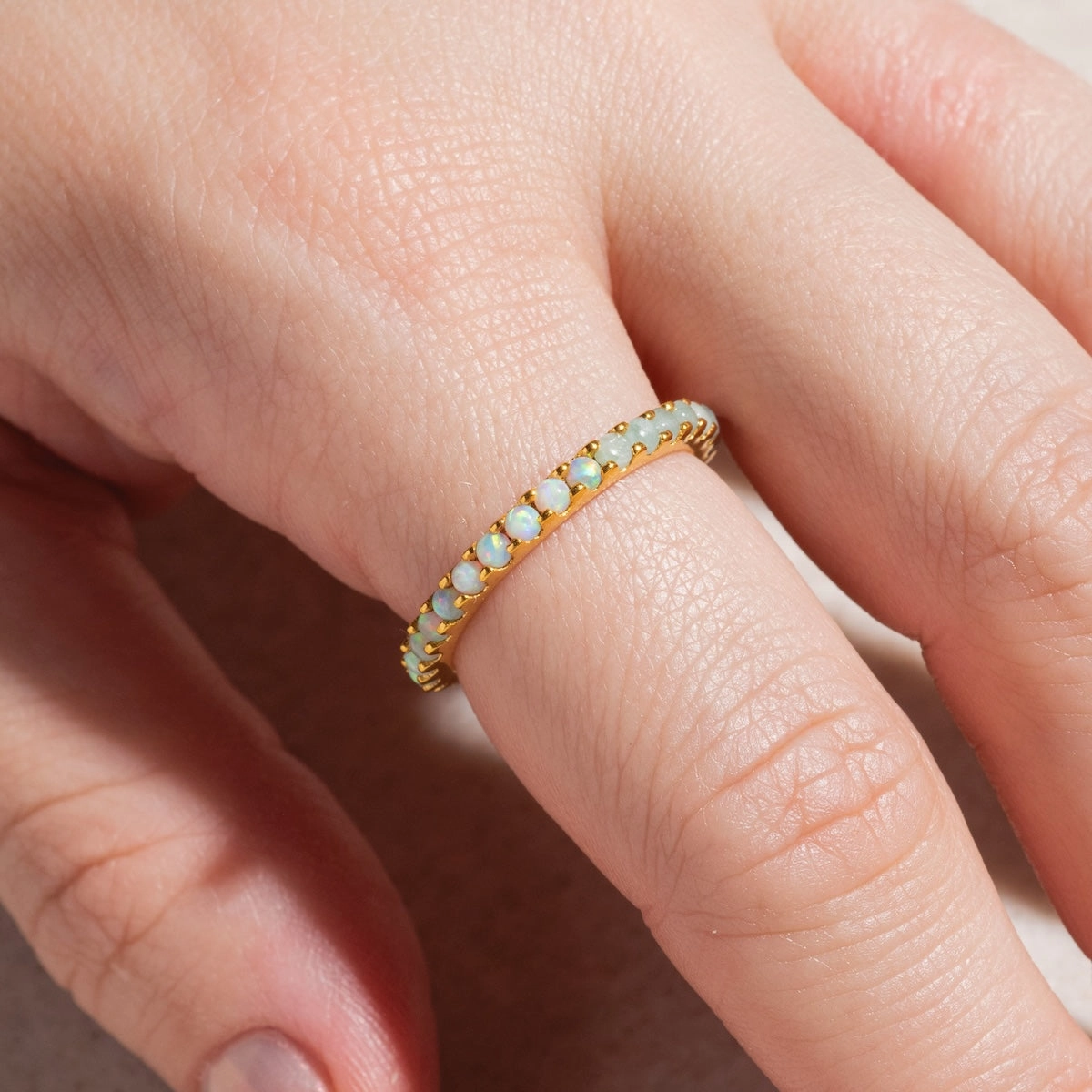 Indecisive Opal and Amazonite Eternity Band