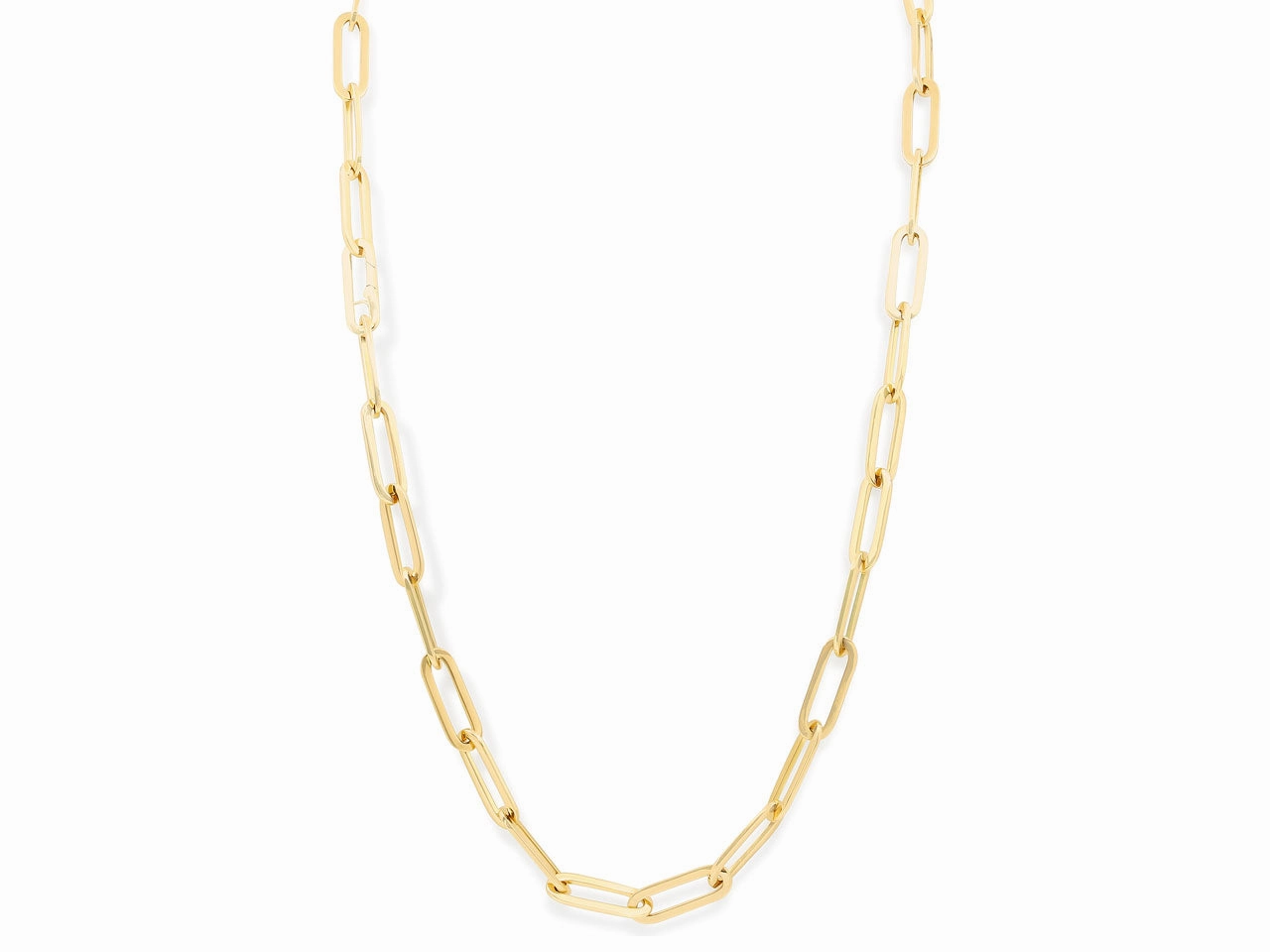 Italian 'Paperclip' Elongated Link Necklace in 18K Gold, 33 Inches, by Beladora