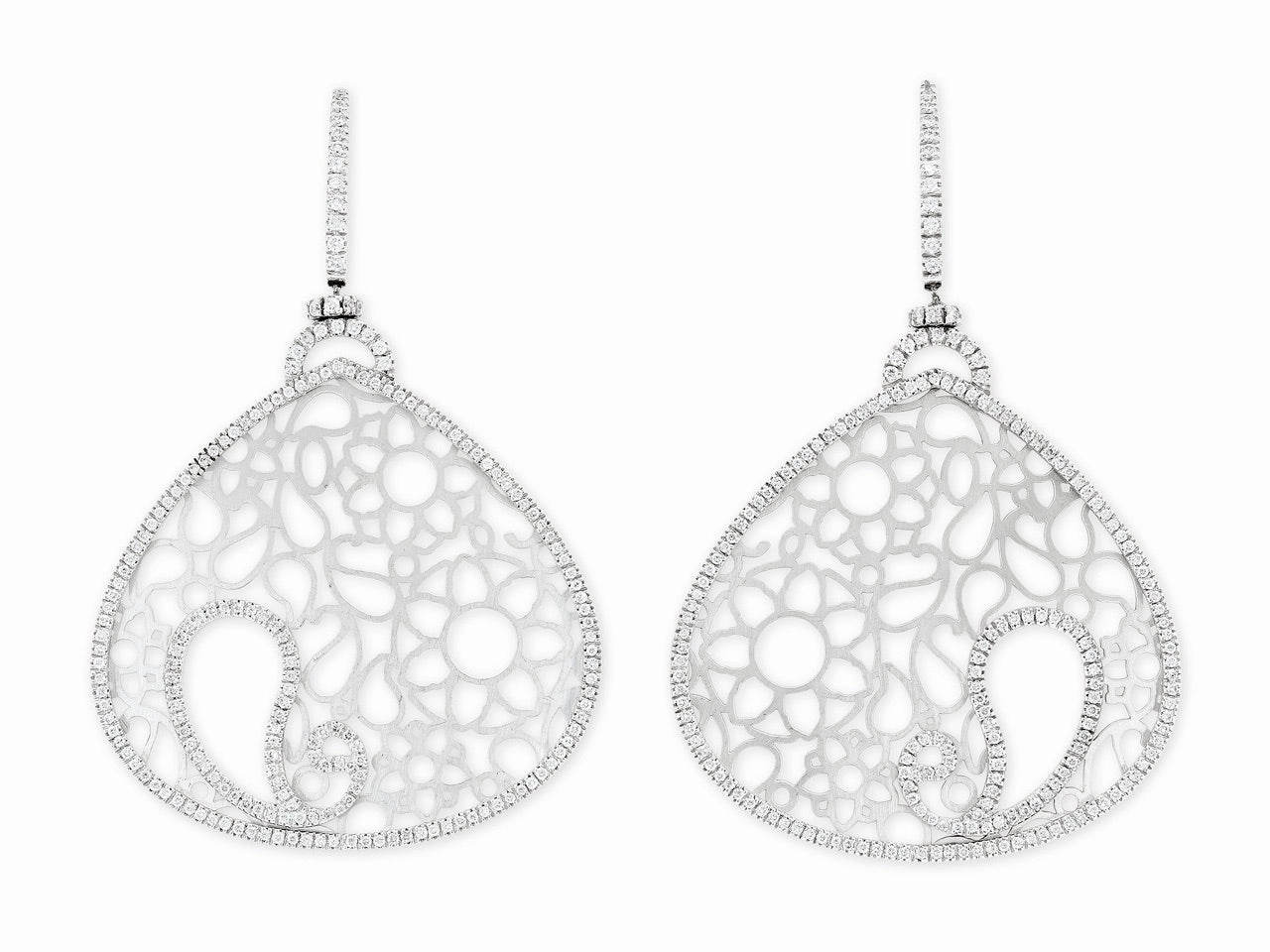 Large Openwork Diamond Earrings in 18K White Gold