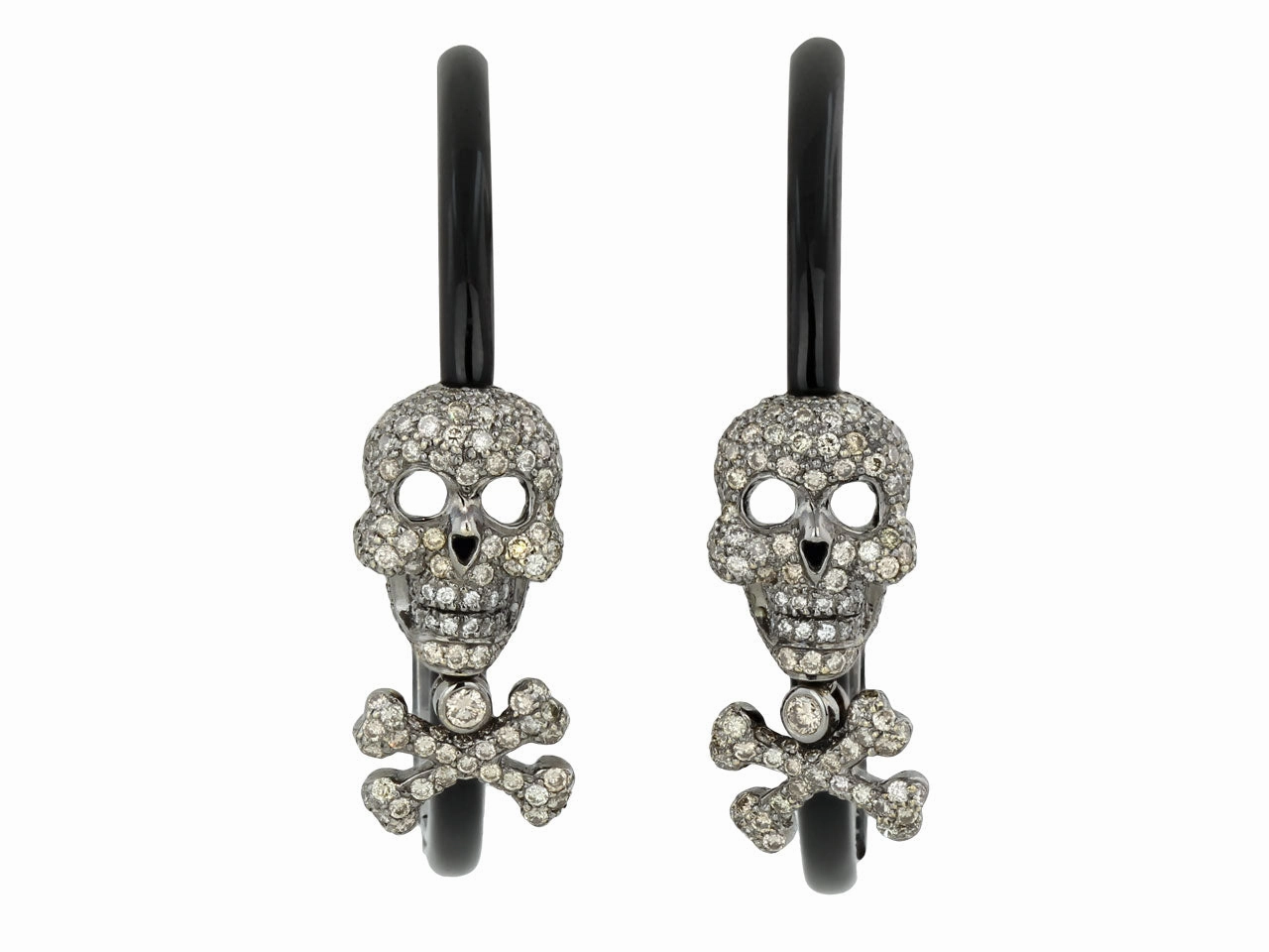 Lydia Courteille Diamond and Enamel Skull Earrings in 18K