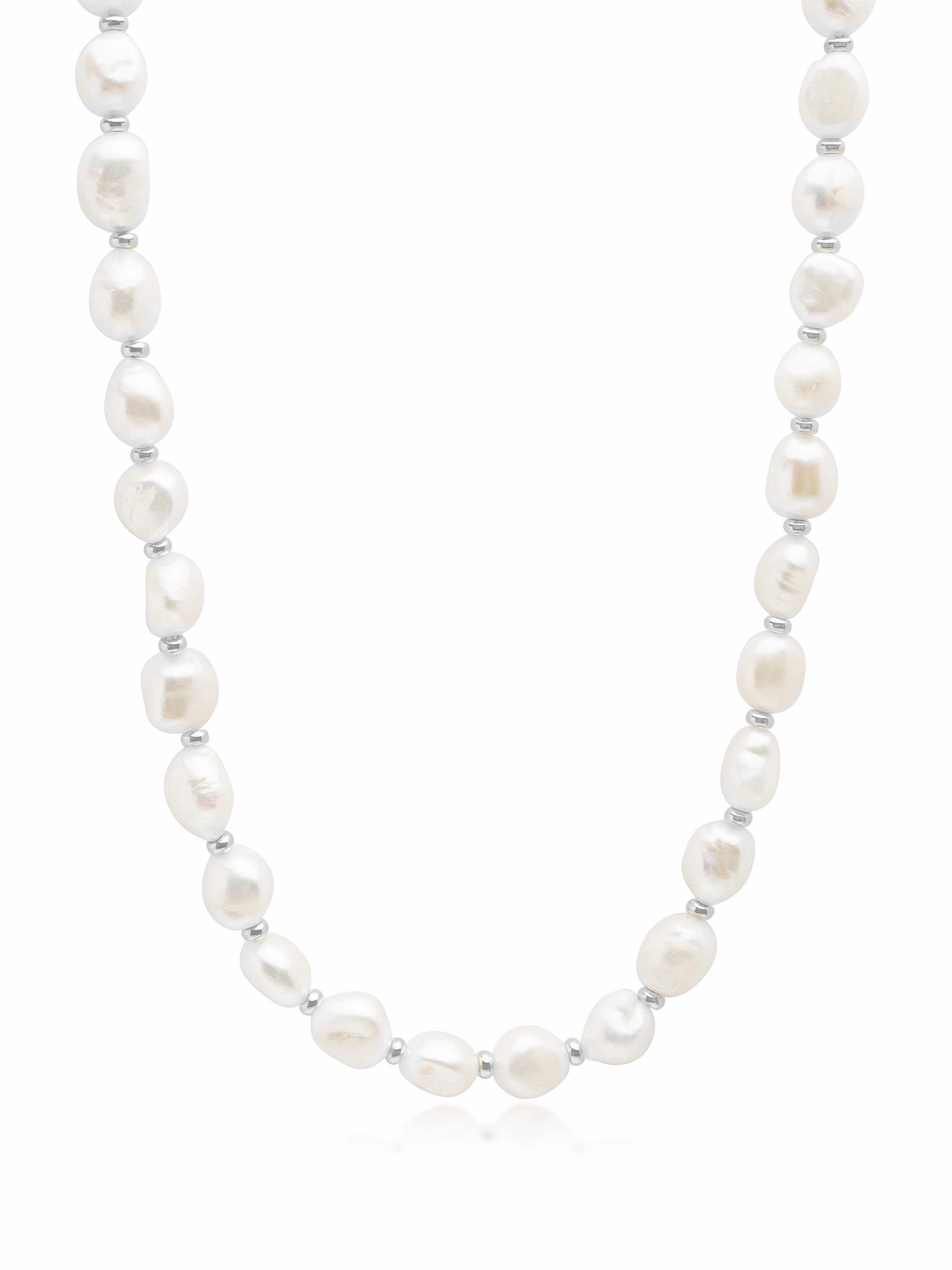 Men's Baroque Pearl Necklace with Silver