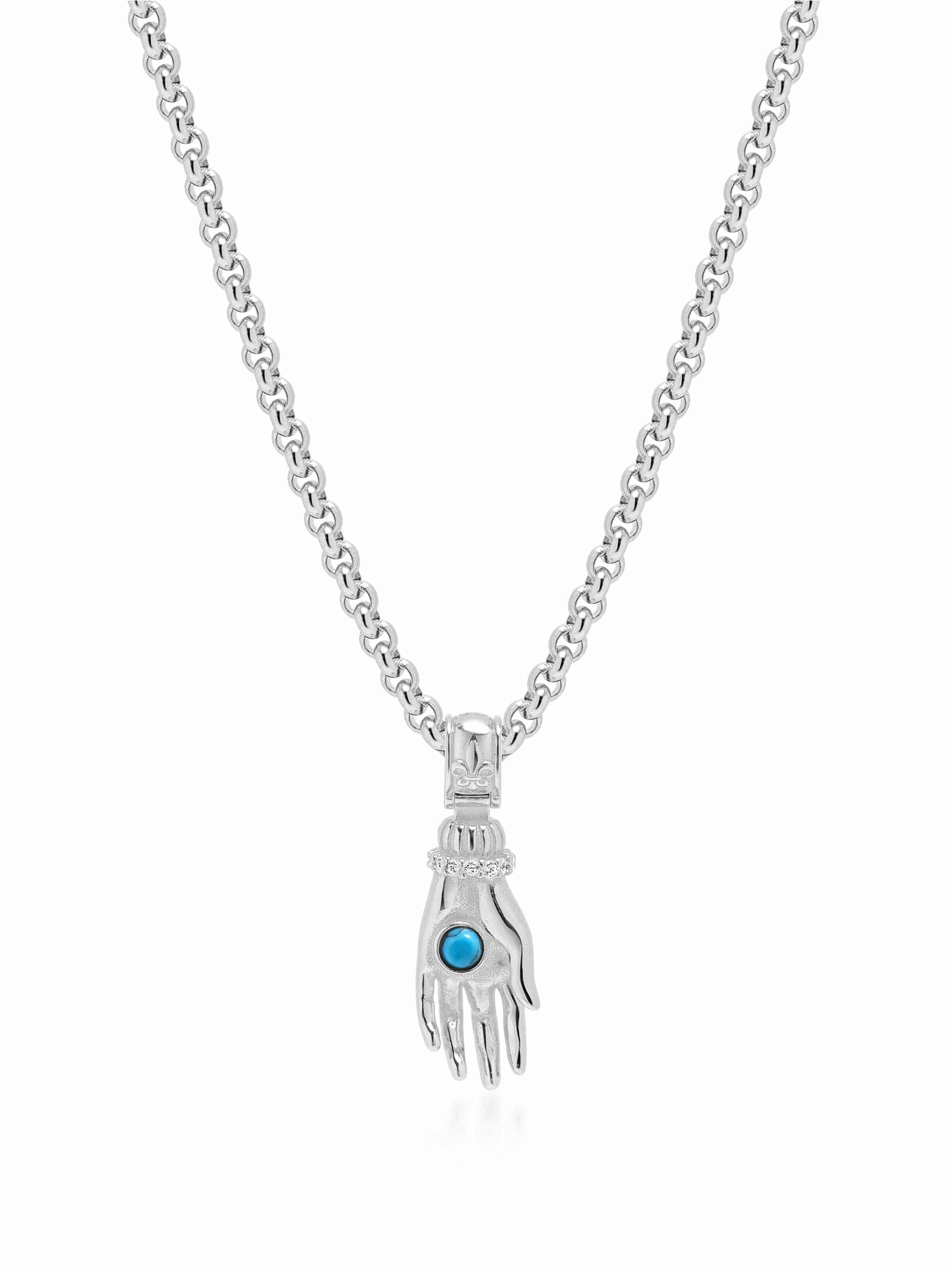 Men's Hand Pendant with a Small Turquoise Gemstone in Silver