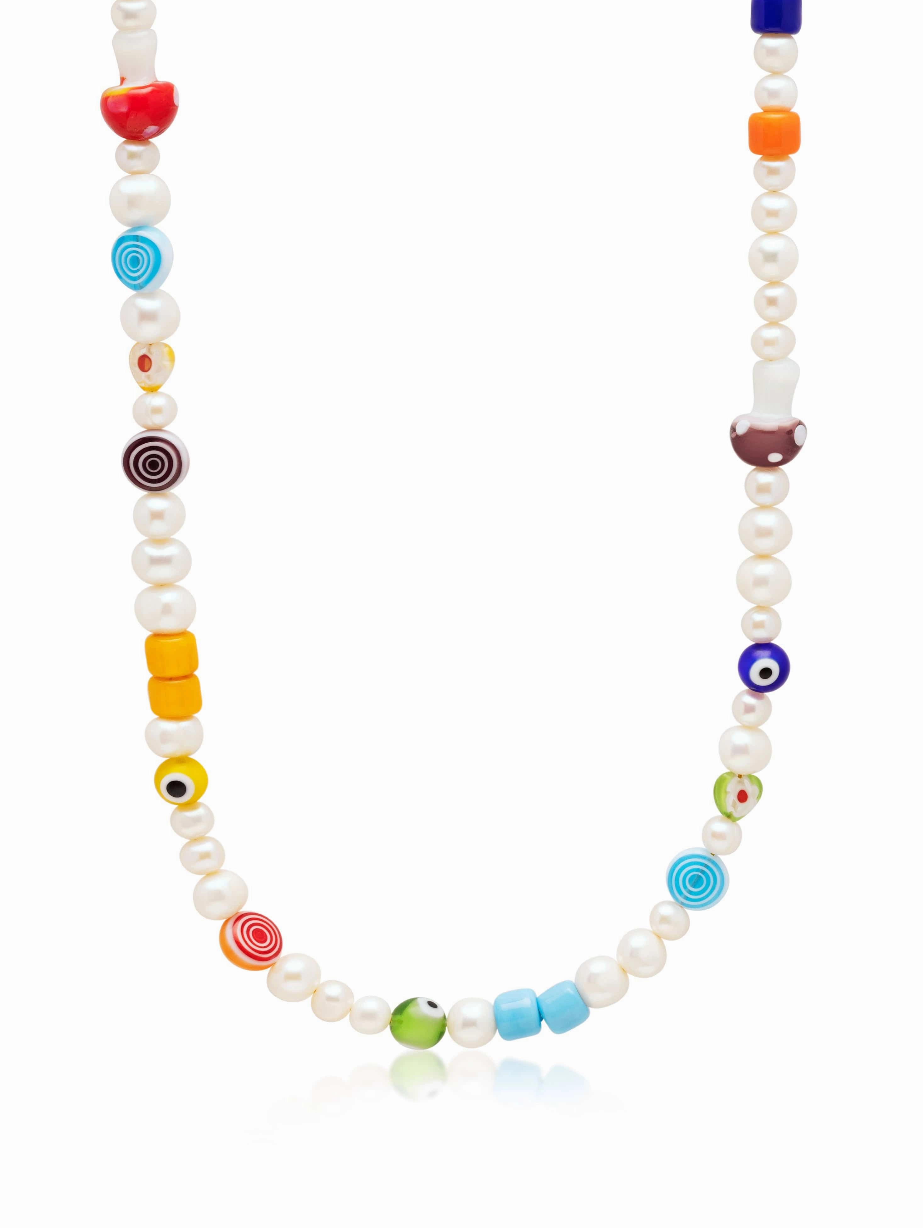 Men's Pearl Necklace with Playful Glass Beads