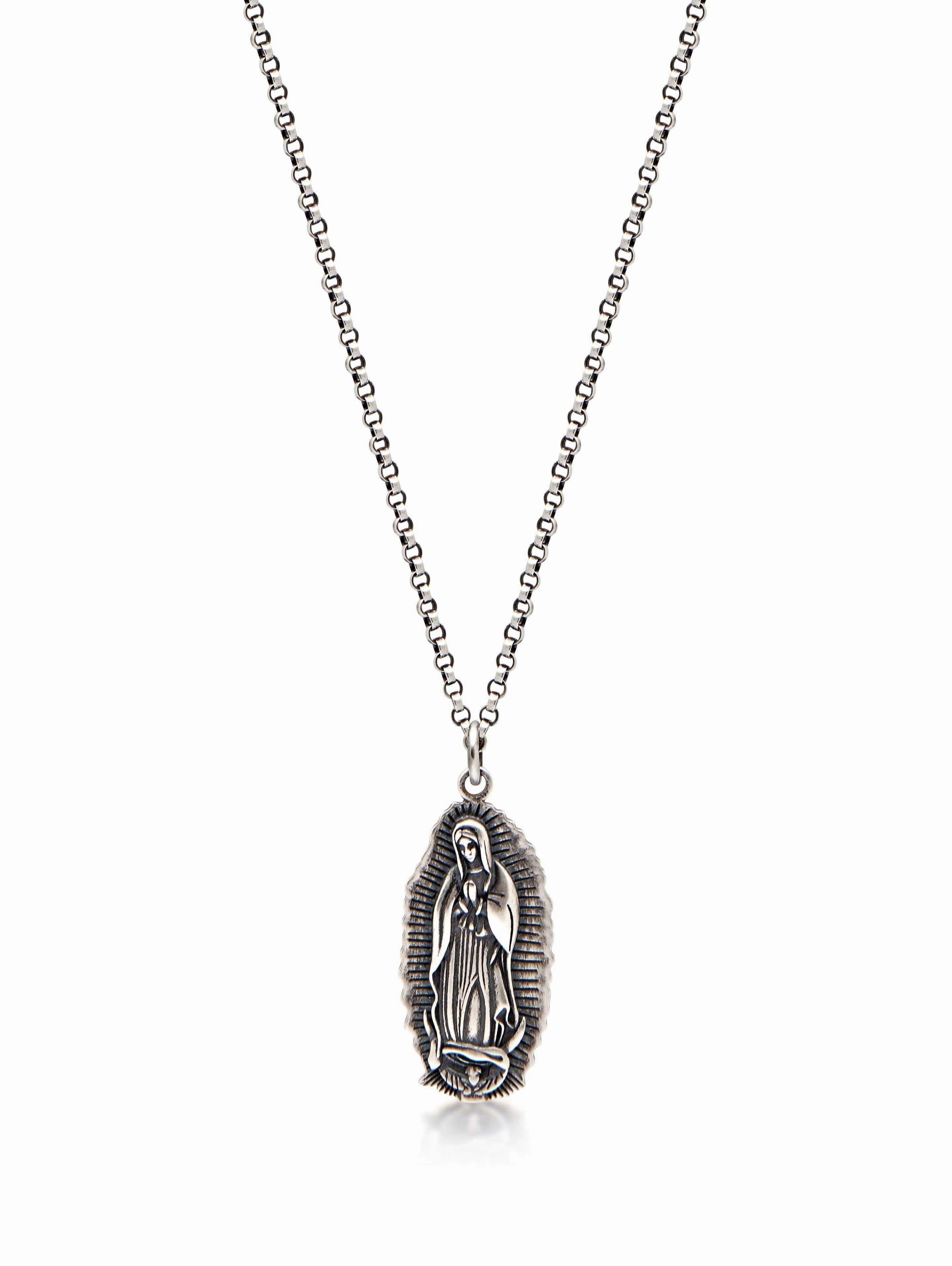 Men's Silver Necklace with Our Lady of Guadalupe Pendant
