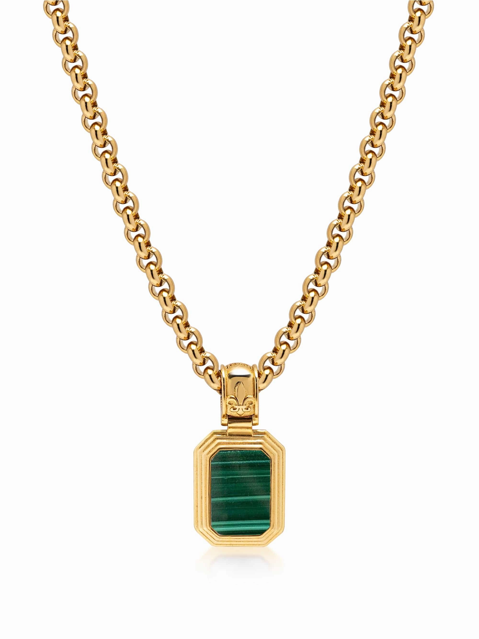 Men's Sterling Silver Necklace with Two-in-One Malachite & Black Onyx Pendant