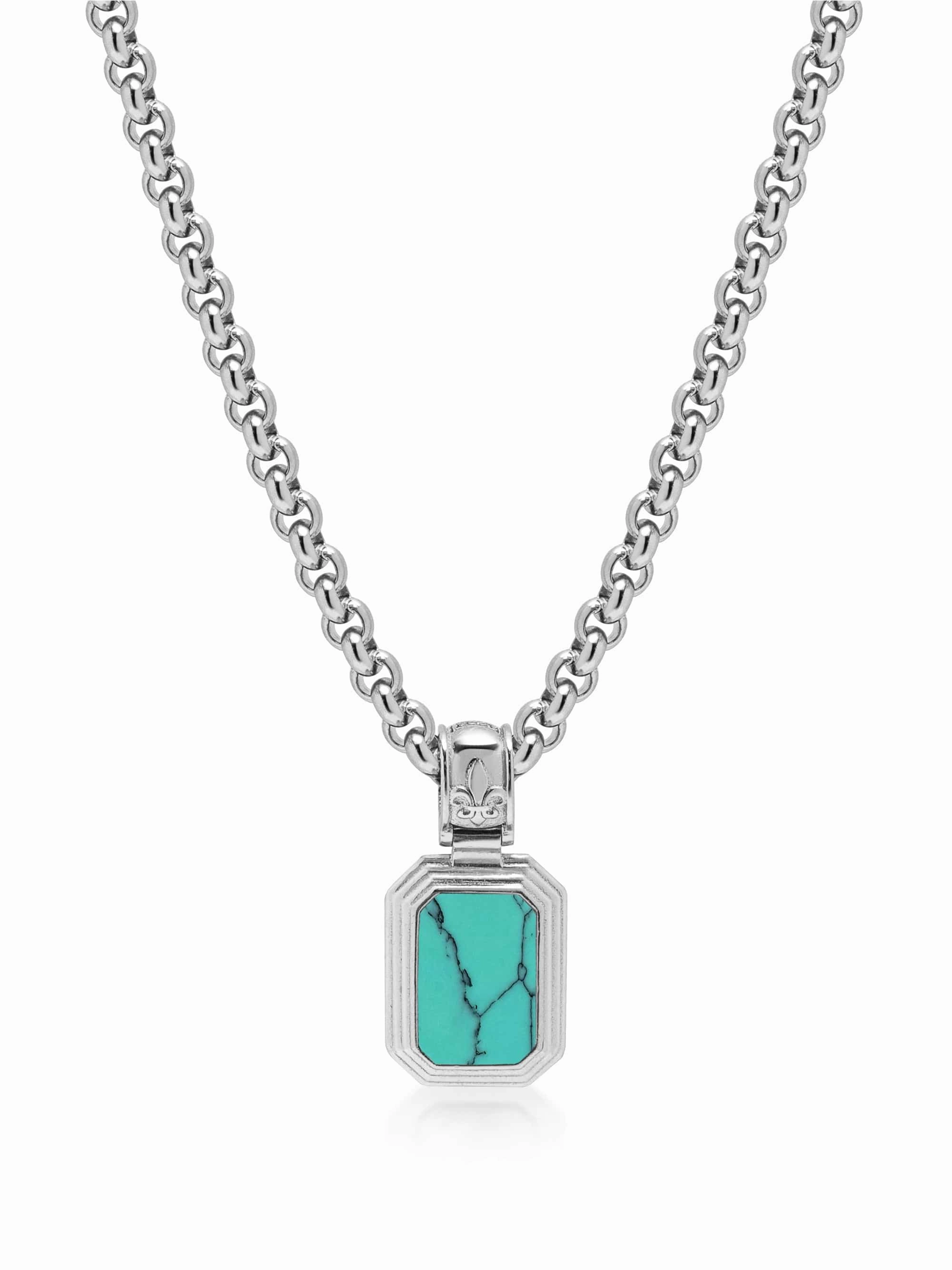 Men's Sterling Silver Necklace with Two-in-One Turquoise & Black Onyx Pendant