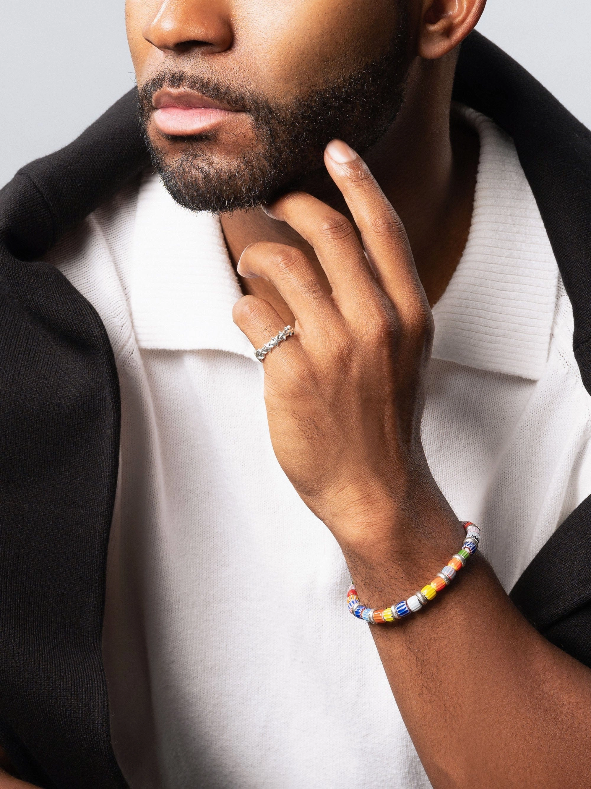 Men's Sterling Silver Star Band Ring