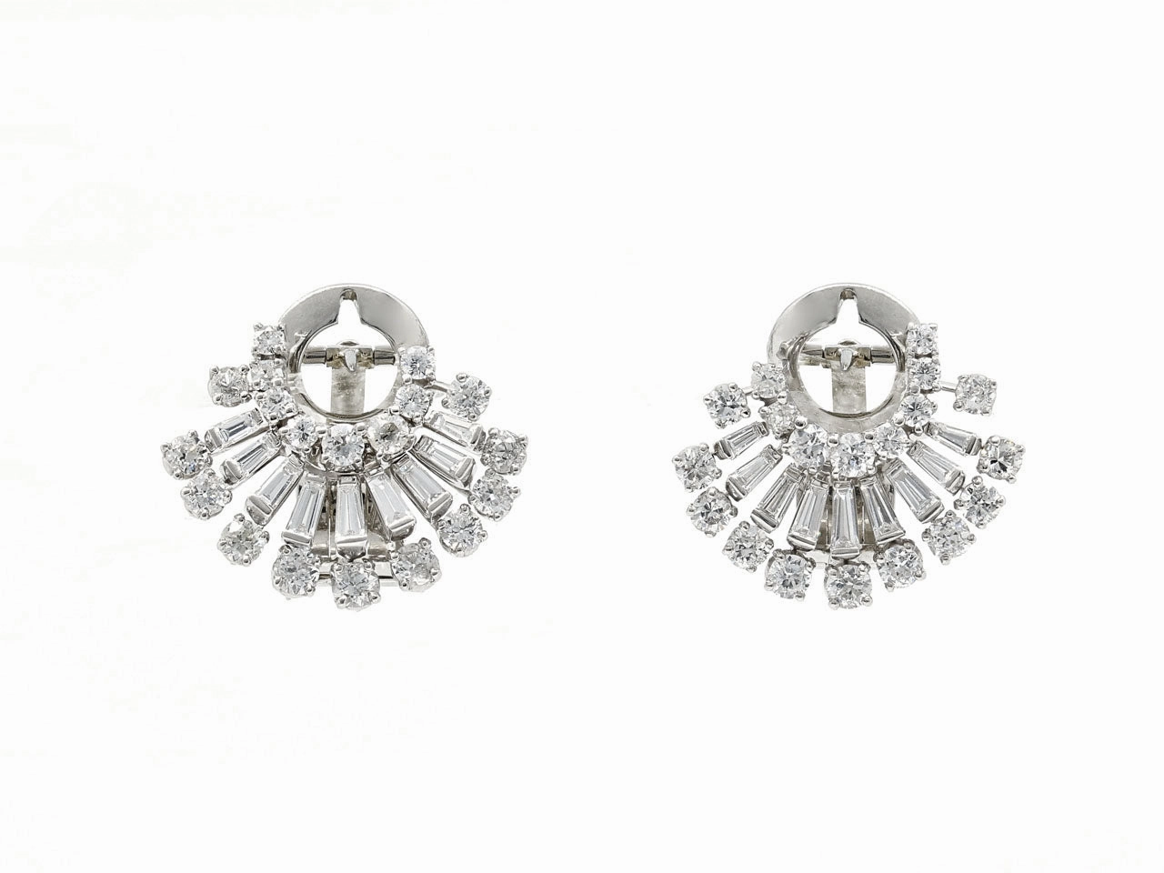 Mid-Century Diamond Fan Earrings in Platinum