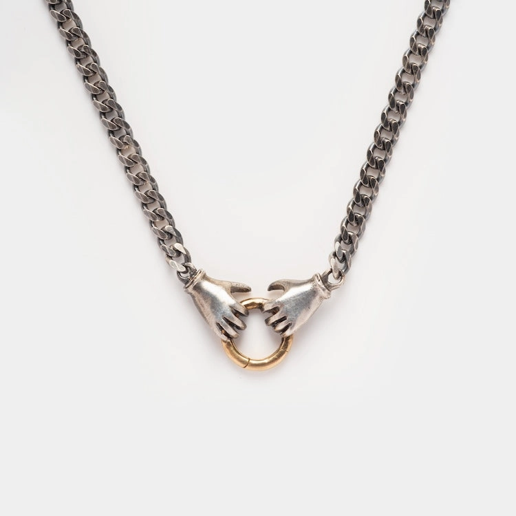 Mixed Metal Double Hand Charm Holder Necklace