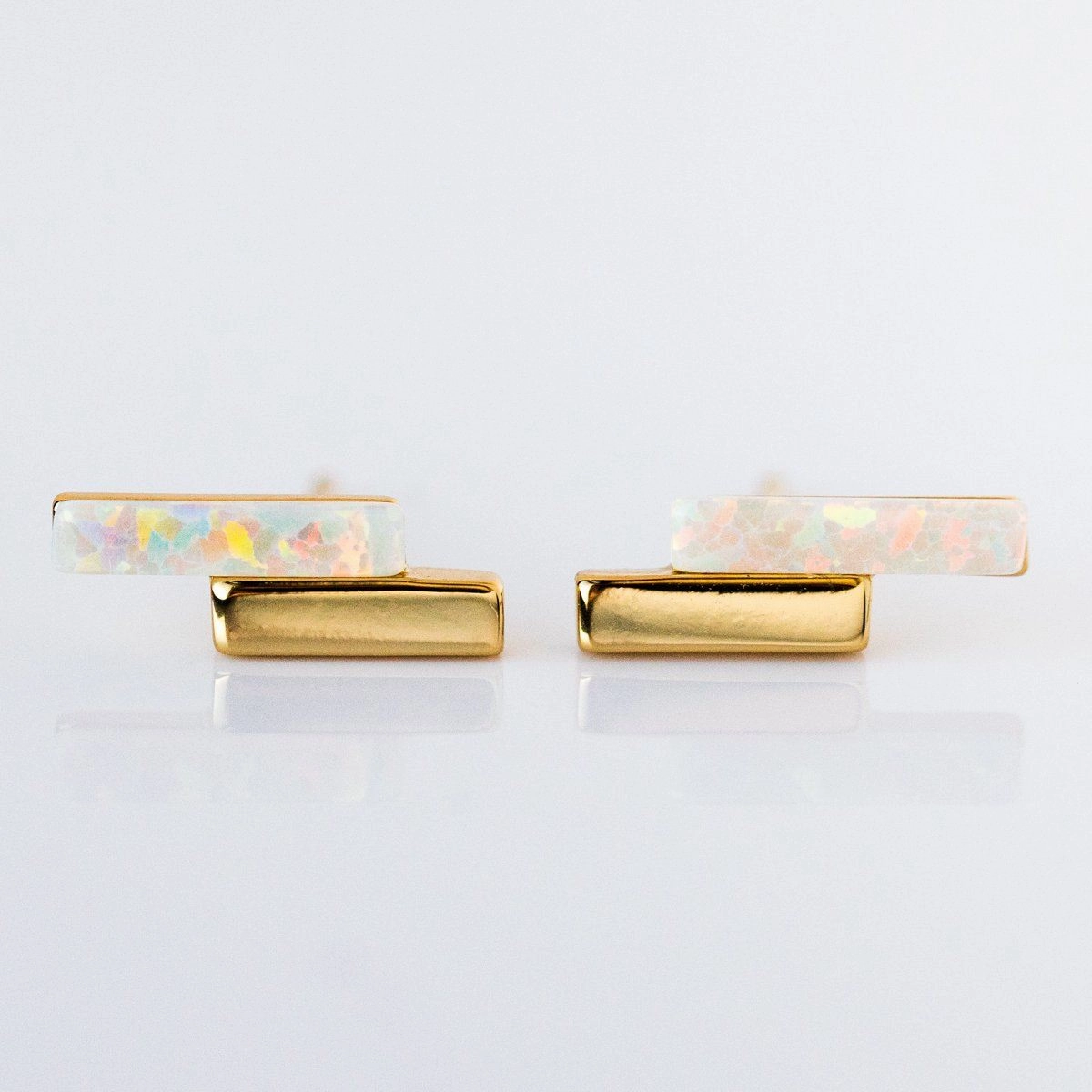Mod Bar Gem Stud Earrings with Opal
