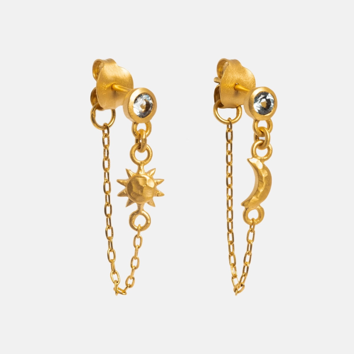 Moon Star Blue Topaz Chain Earring