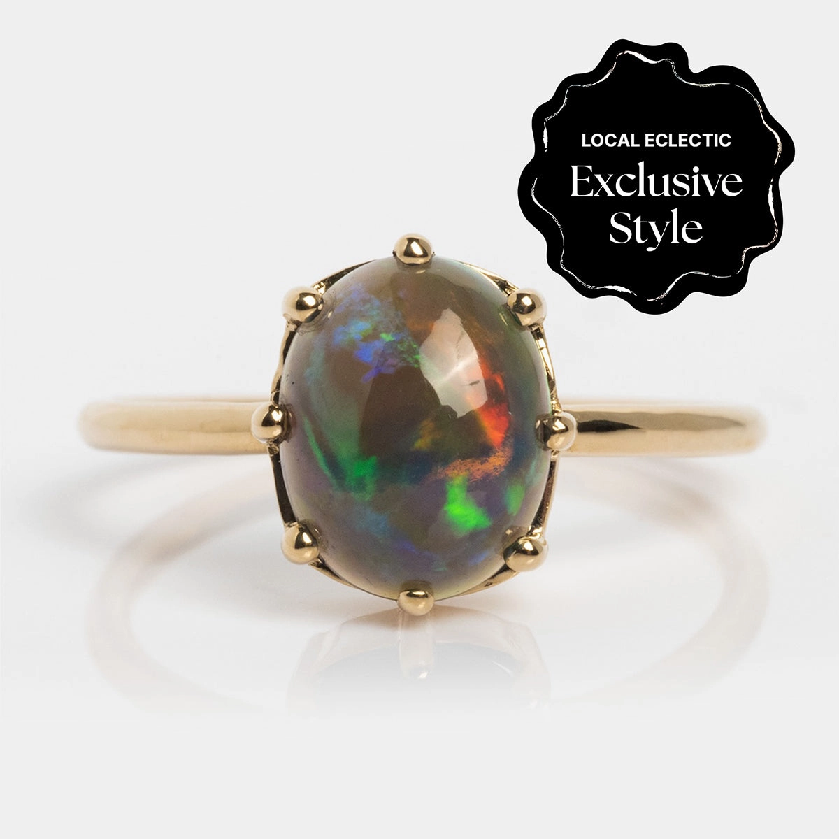 One of a Kind 14k Black Welo Opal Cushion Ring
