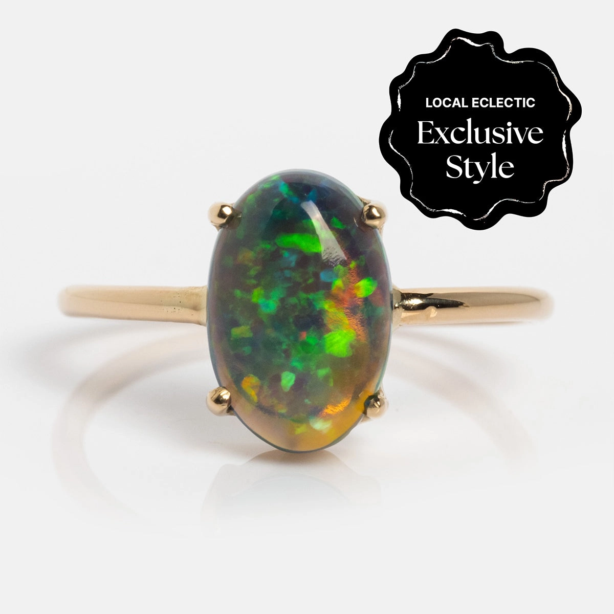 One of a Kind 14k Elongated Oval Black Welo Opal Ring