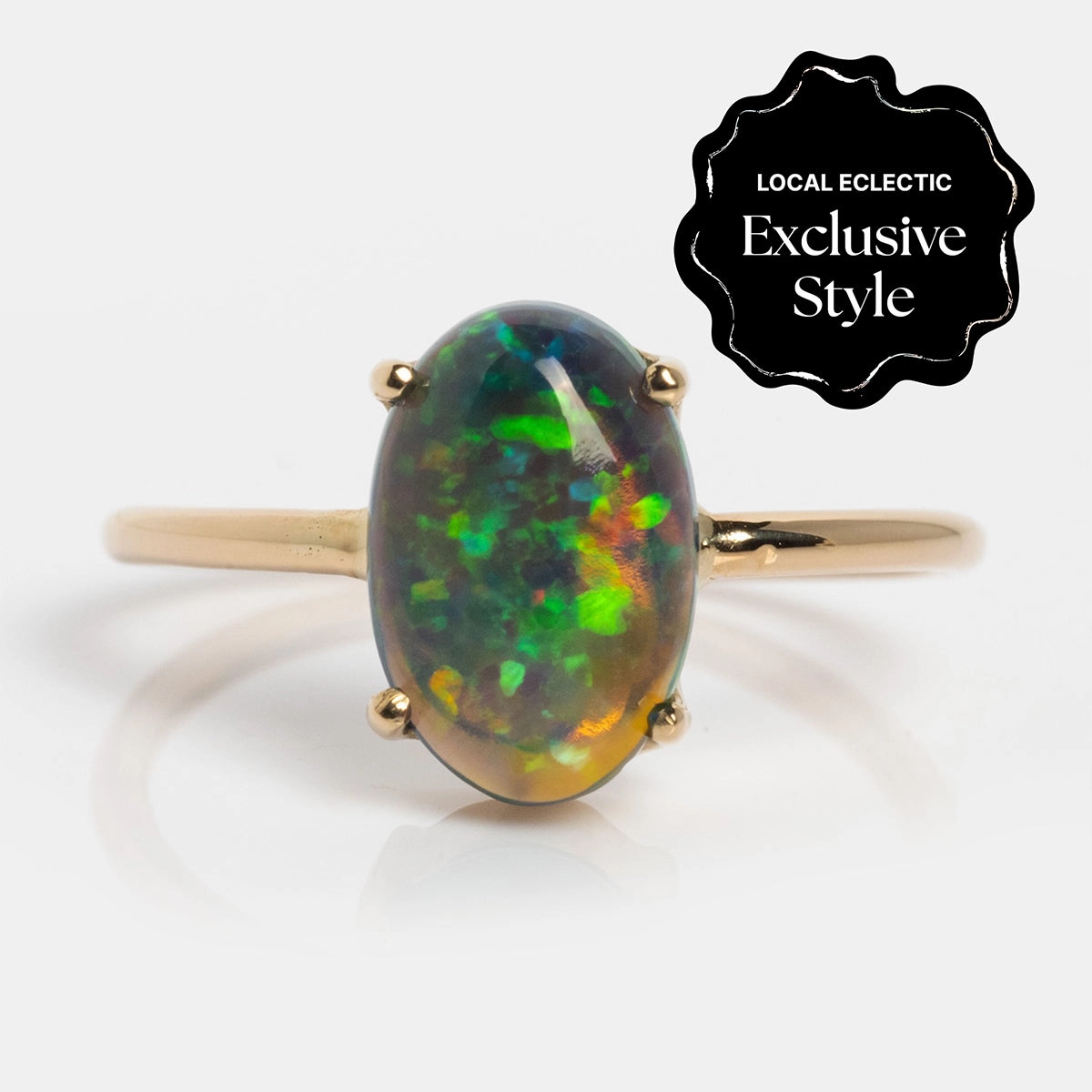 One of a Kind 14k Elongated Oval Black Welo Opal Ring