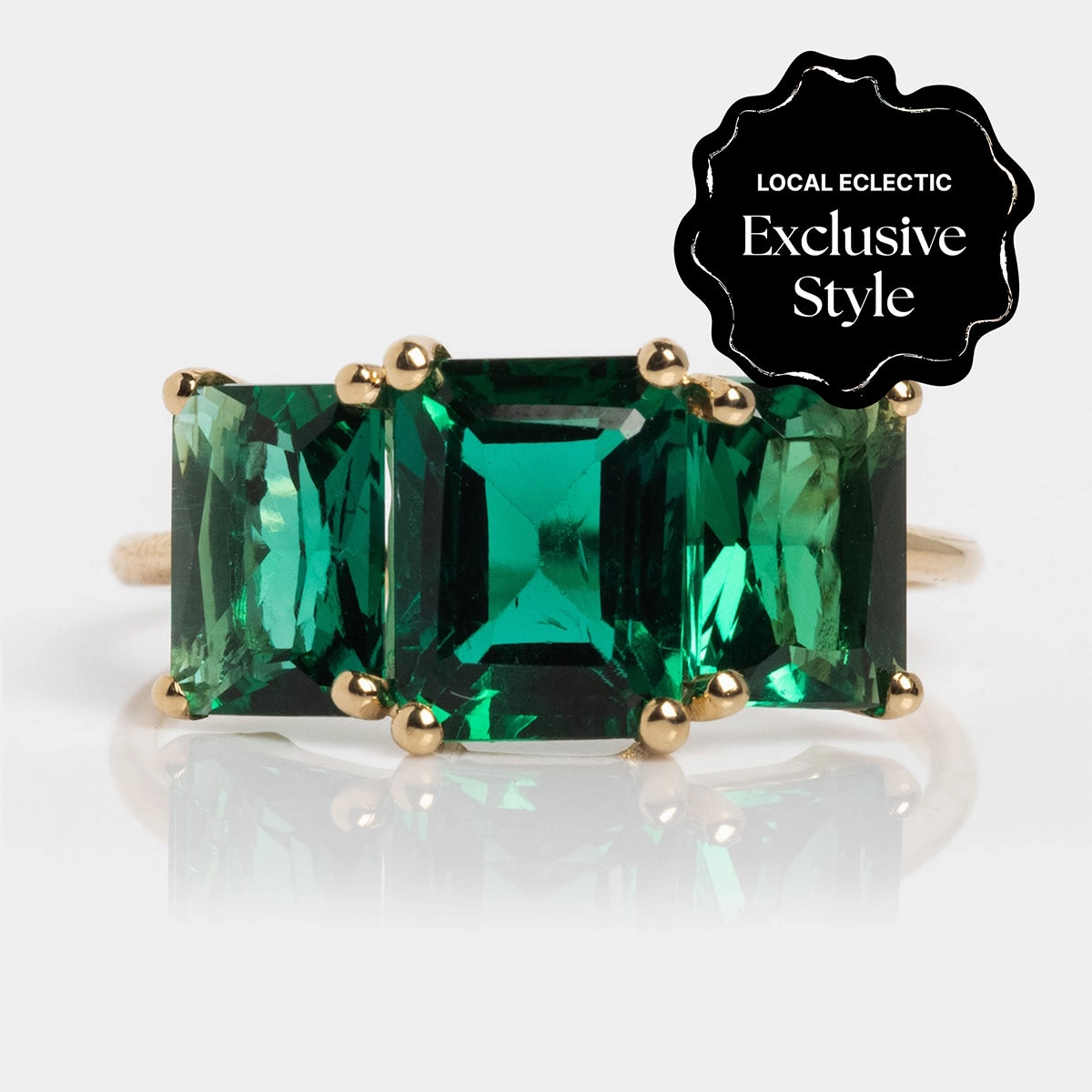 One of a Kind 14k Lab Emerald Trilogy Ring