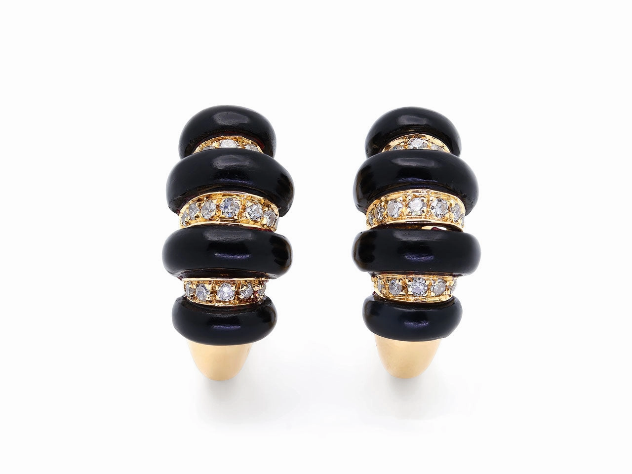 Onyx and Diamond Earclips in 18K Gold