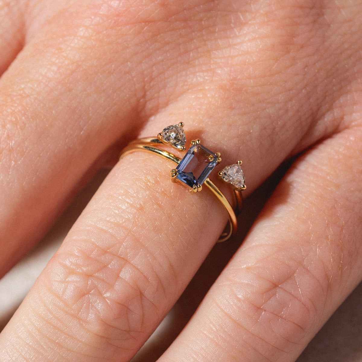 Open Wedding Band with Two Diamond Hearts