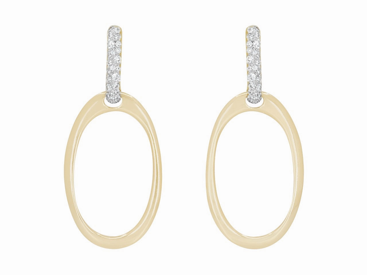 Oval Hoop Earrings with Diamond Tops in 18K Gold, by Beladora