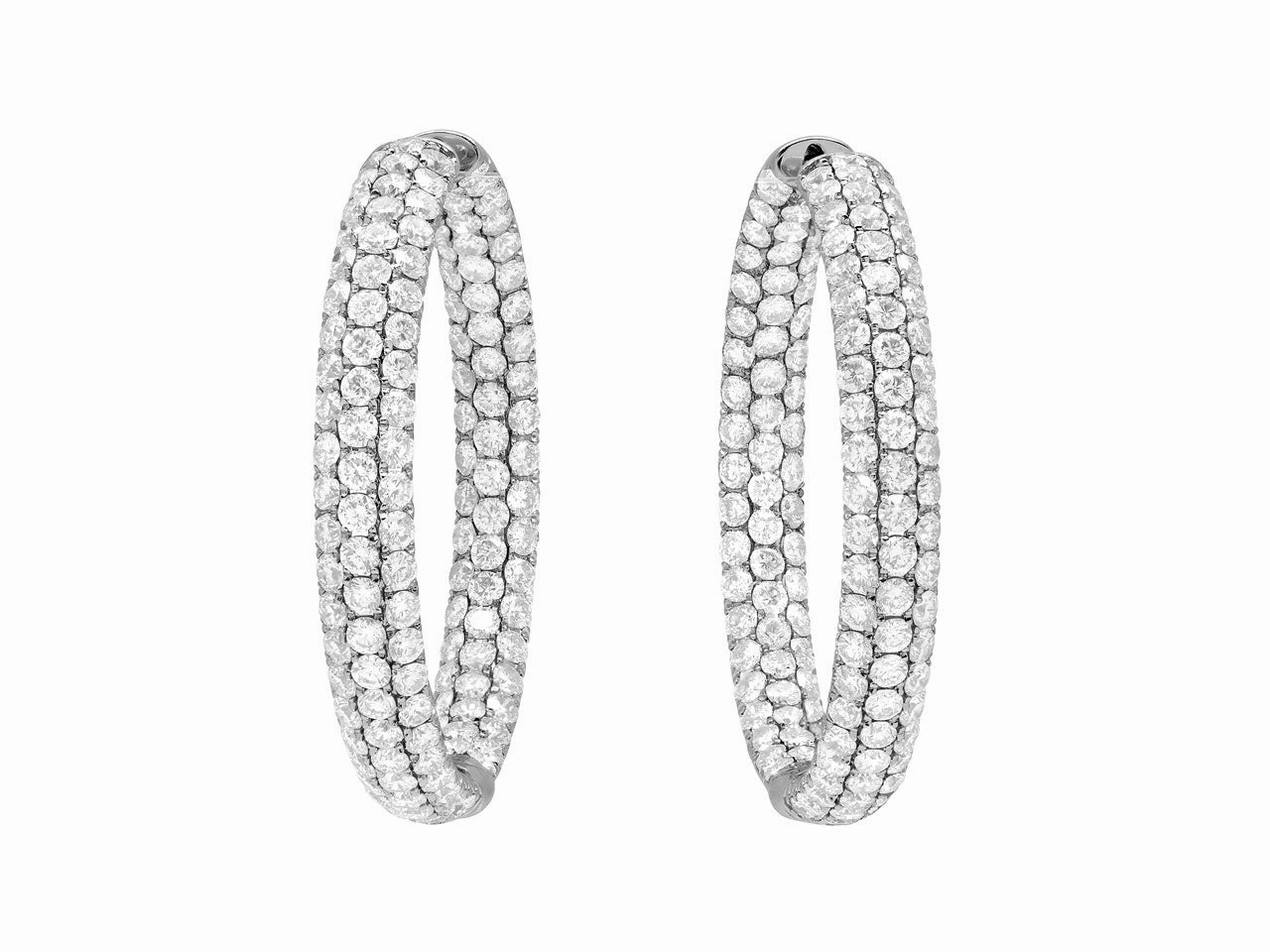 Pav Diamond Hoop Earrings in 18K White Gold