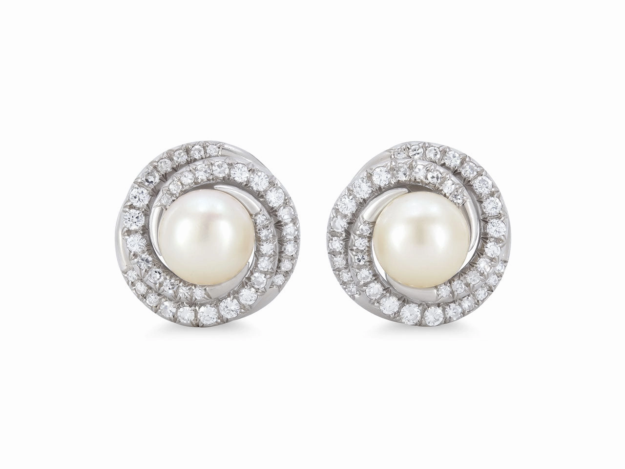 Pearl and Diamond Earrings in 14K White Gold