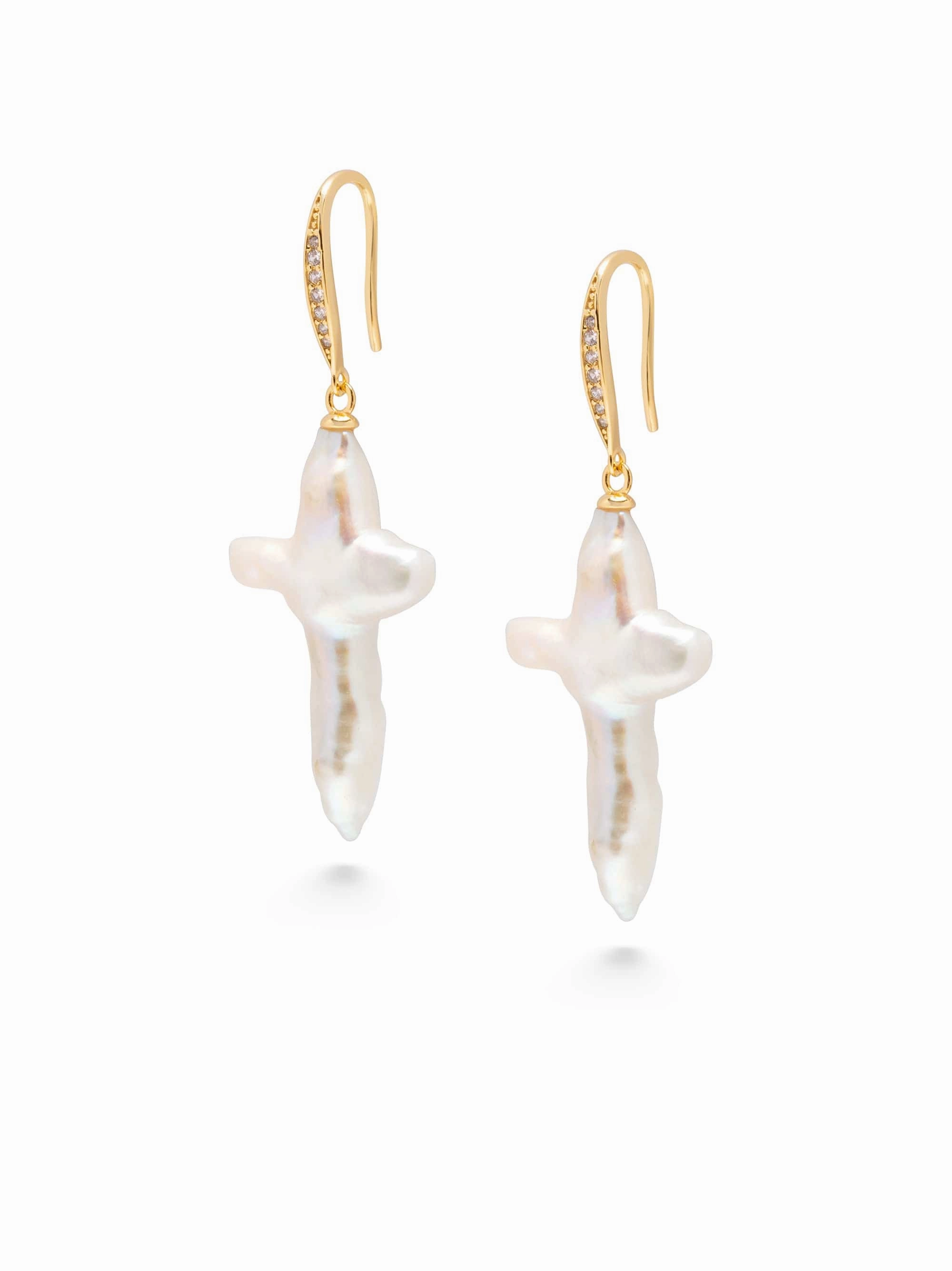 Pearl Cross Earrings