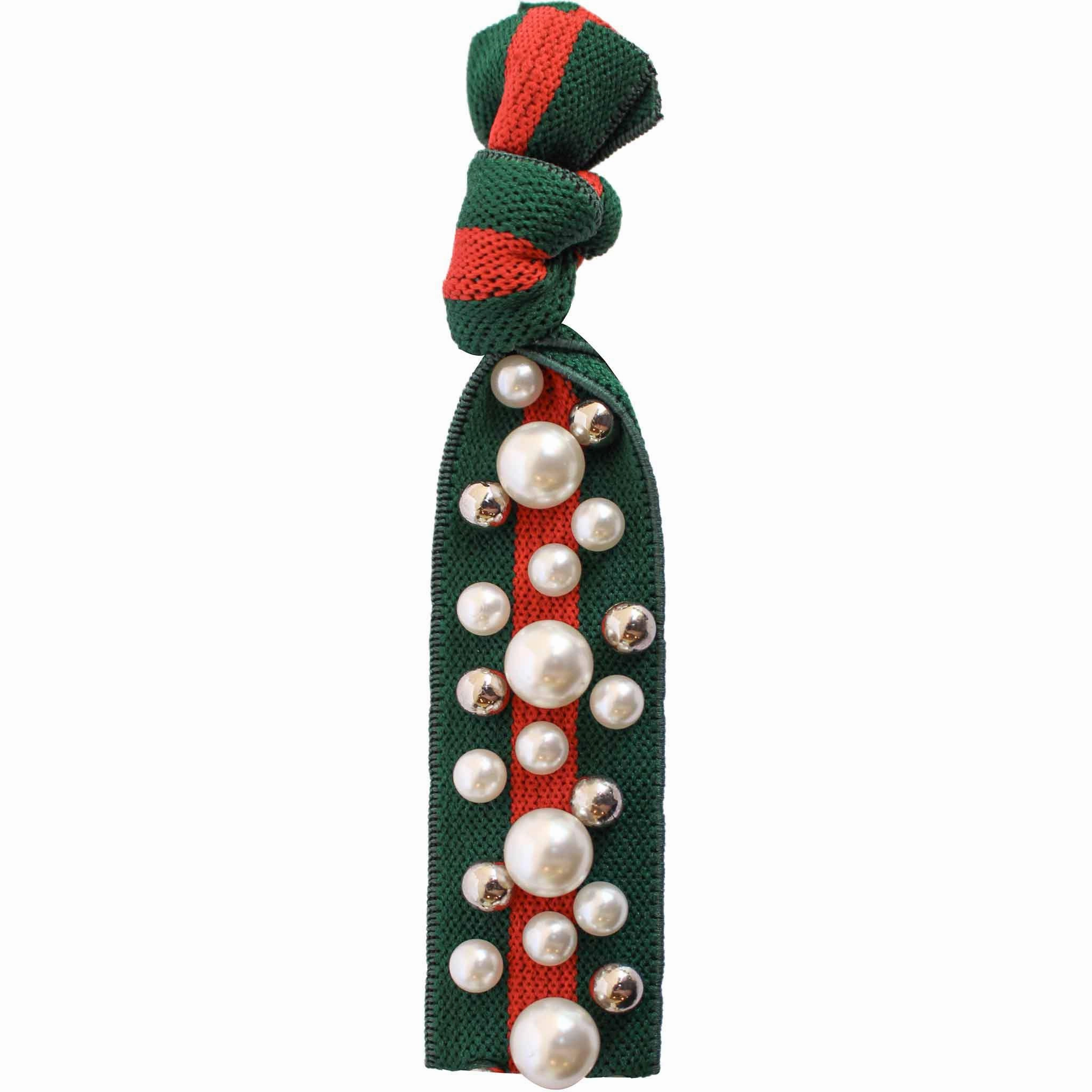 Pearl Stud Hair Tie in Green and Red