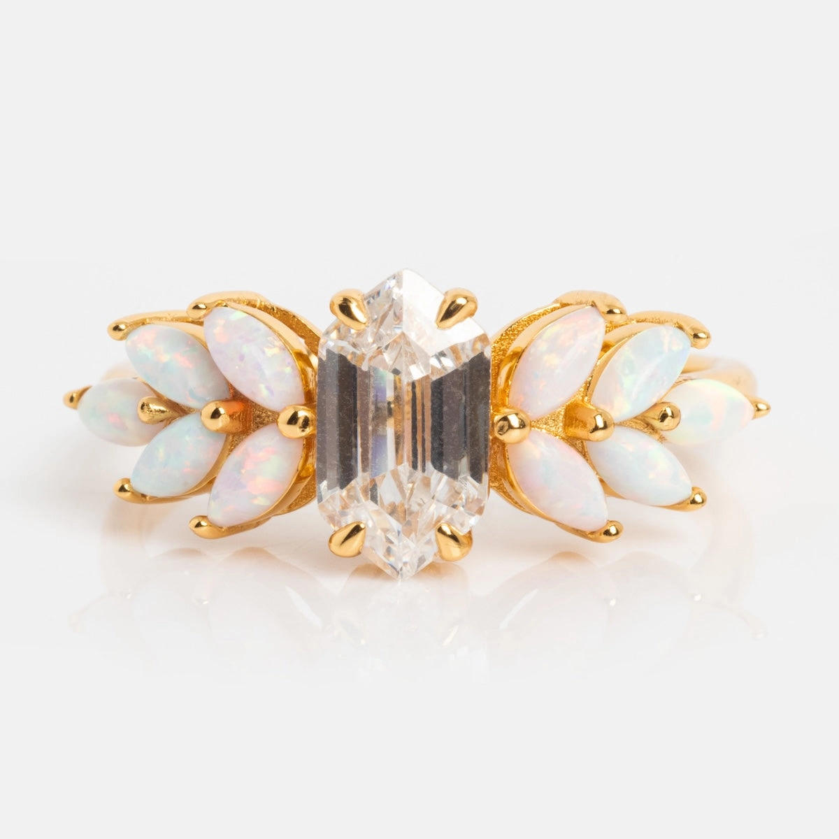 Pink Opal Ombre and Topaz Lotus Ring