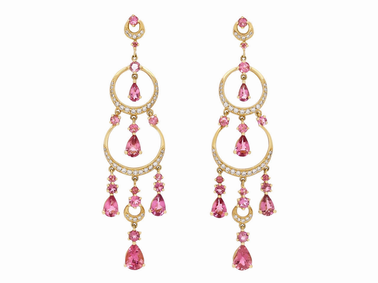 Pink Sapphire and Diamond Chandelier Earrings in 18K Gold